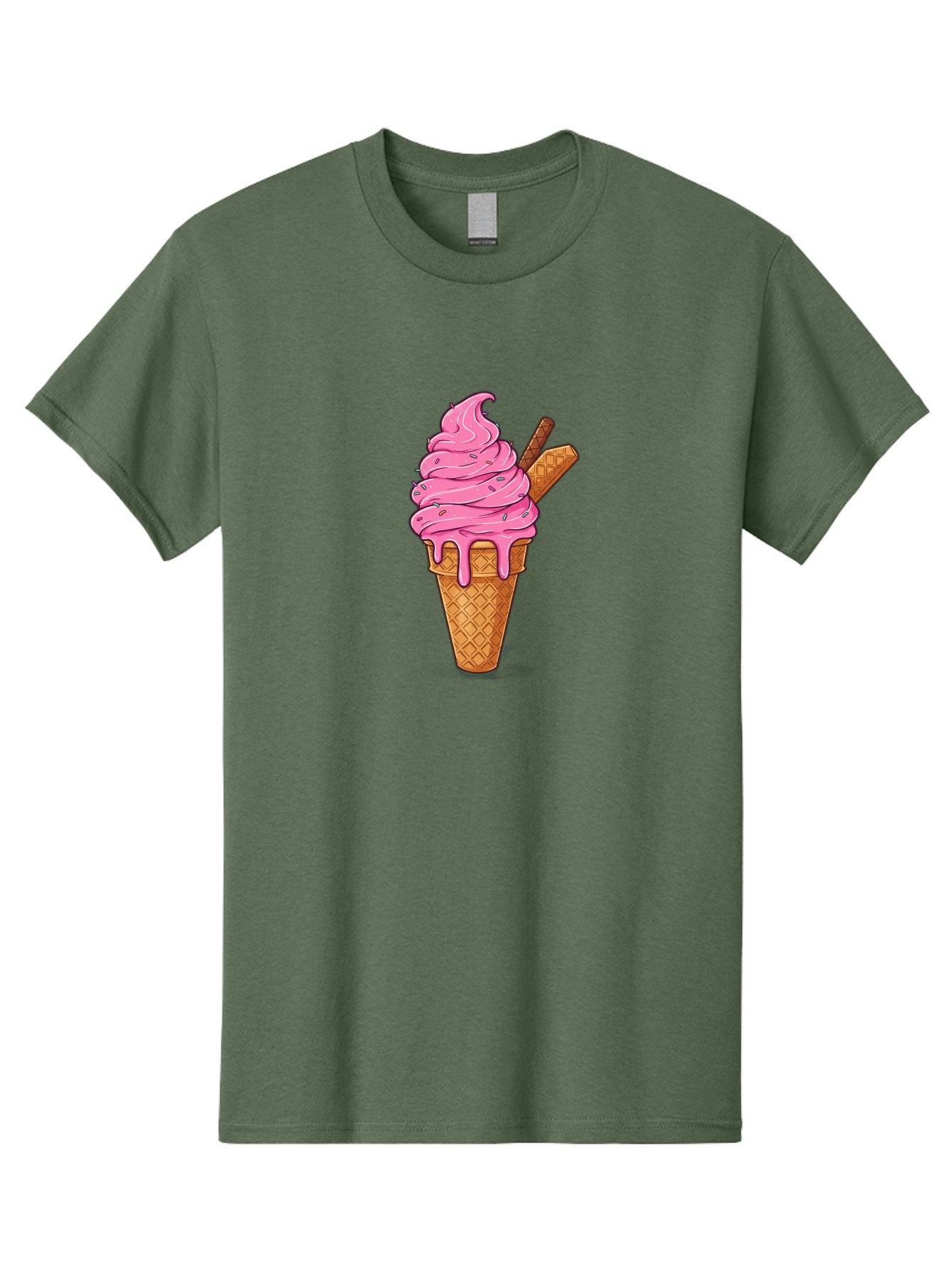 Pink-Ice-Cream-1 Men'S Graphic Tee, 100% Cotton, Comfortable Casual Summer Wear, Machine Washable, Pink Ice Cream Cone, Melting Ice Cream, Waffle Cone, Sprinkles, Wafer Sticks, Sweet Treats, Dessert, Ice Cream Lover, Cartoon Style, Tasty, Bab168
