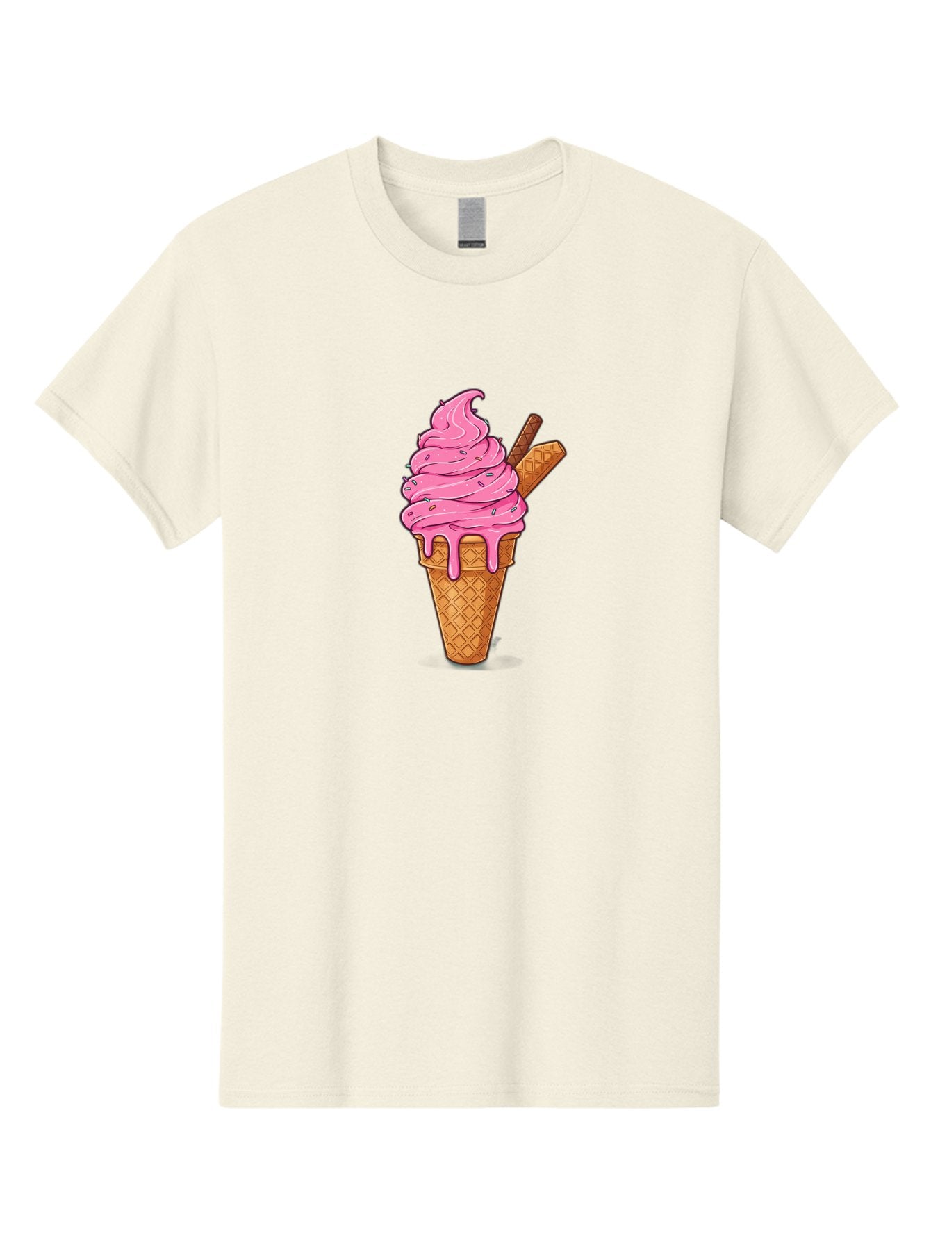 Pink-Ice-Cream-1 Men'S Graphic Tee, 100% Cotton, Comfortable Casual Summer Wear, Machine Washable, Pink Ice Cream Cone, Melting Ice Cream, Waffle Cone, Sprinkles, Wafer Sticks, Sweet Treats, Dessert, Ice Cream Lover, Cartoon Style, Tasty, Bab168 11