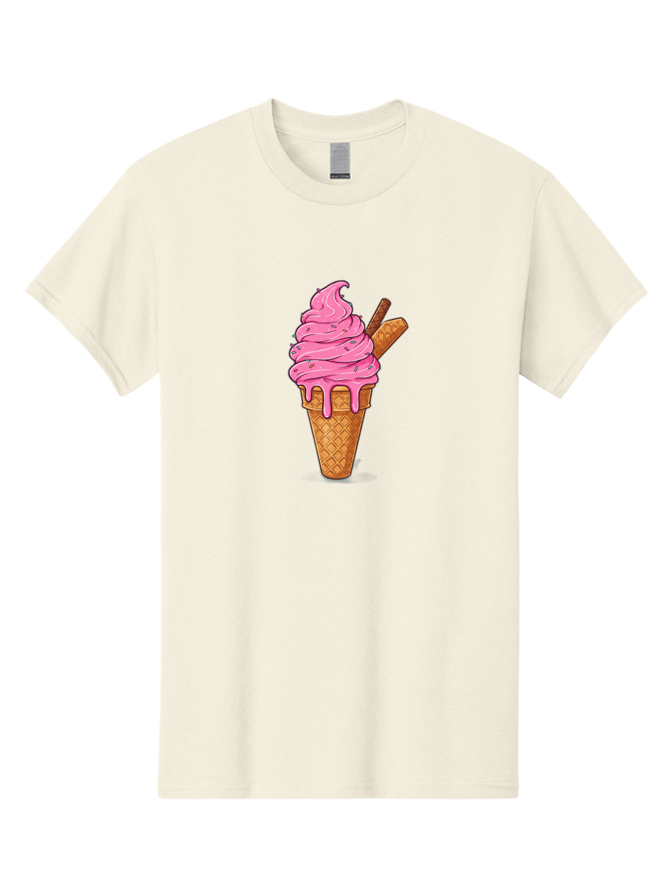 Pink-Ice-Cream-1 Men'S Graphic Tee, 100% Cotton, Comfortable Casual Summer Wear, Machine Washable, Pink Ice Cream Cone, Melting Ice Cream, Waffle Cone, Sprinkles, Wafer Sticks, Sweet Treats, Dessert, Ice Cream Lover, Cartoon Style, Tasty, Bab168 5