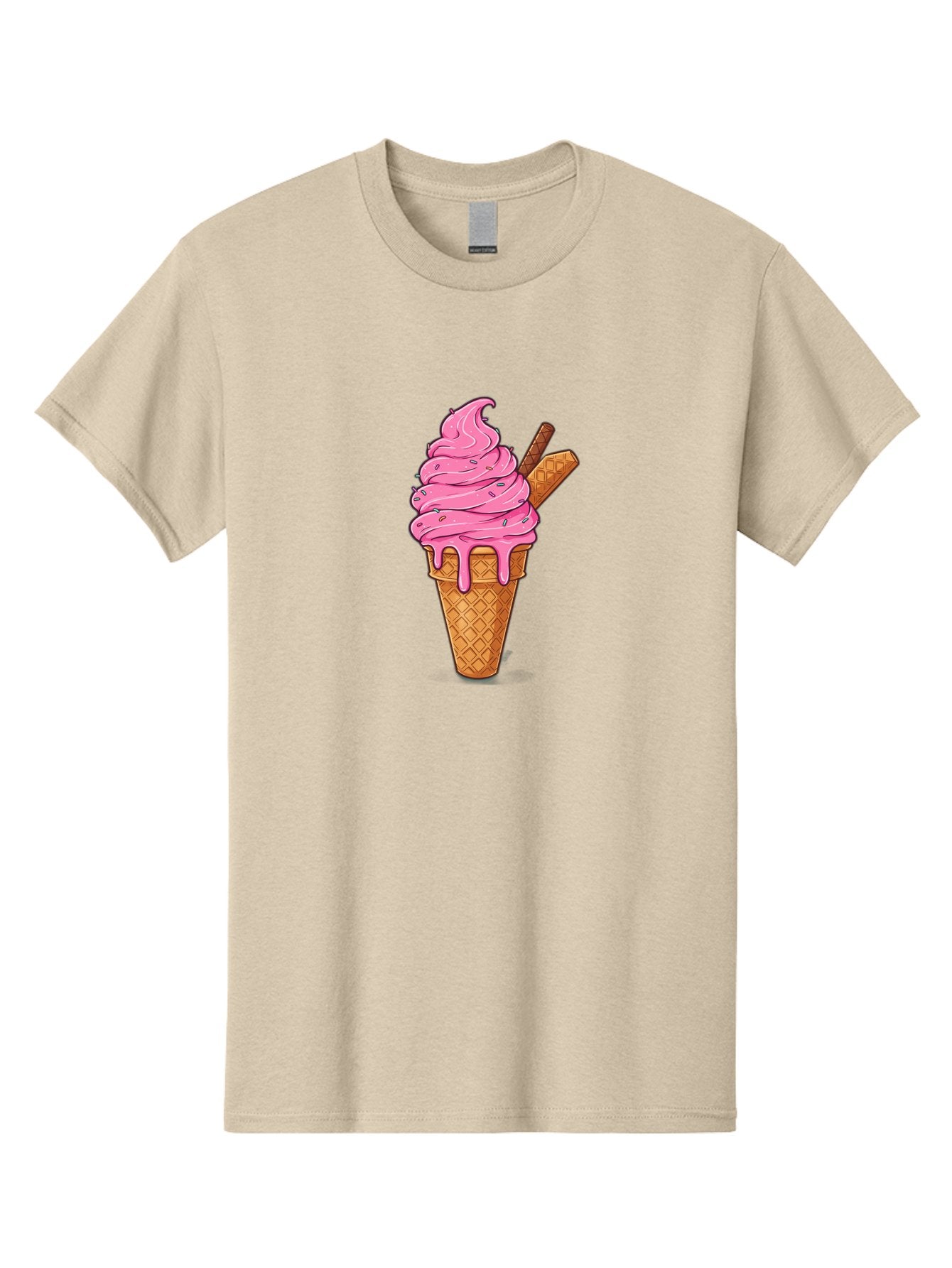 Pink-Ice-Cream-1 Men'S Graphic Tee, 100% Cotton, Comfortable Casual Summer Wear, Machine Washable, Pink Ice Cream Cone, Melting Ice Cream, Waffle Cone, Sprinkles, Wafer Sticks, Sweet Treats, Dessert, Ice Cream Lover, Cartoon Style, Tasty, Bab168 15