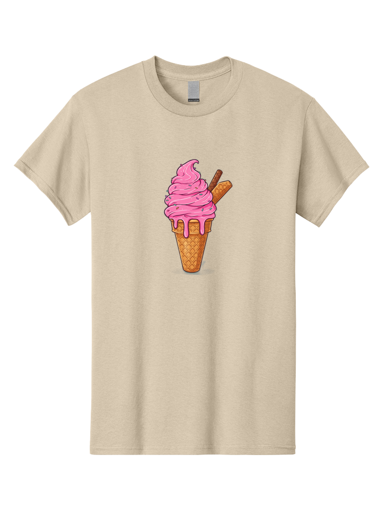 Pink-Ice-Cream-1 Men'S Graphic Tee, 100% Cotton, Comfortable Casual Summer Wear, Machine Washable, Pink Ice Cream Cone, Melting Ice Cream, Waffle Cone, Sprinkles, Wafer Sticks, Sweet Treats, Dessert, Ice Cream Lover, Cartoon Style, Tasty, Bab168 3