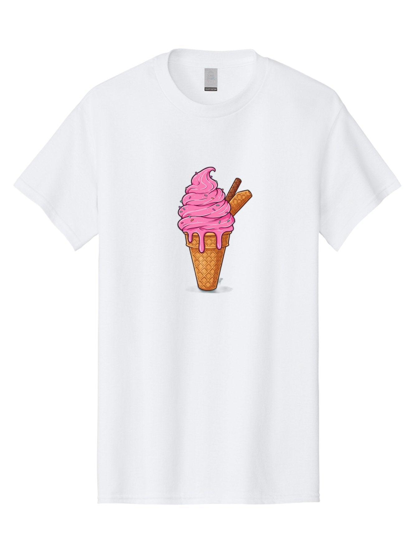 Pink-Ice-Cream-1 Men'S Graphic Tee, 100% Cotton, Comfortable Casual Summer Wear, Machine Washable, Pink Ice Cream Cone, Melting Ice Cream, Waffle Cone, Sprinkles, Wafer Sticks, Sweet Treats, Dessert, Ice Cream Lover, Cartoon Style, Tasty, Bab168 10