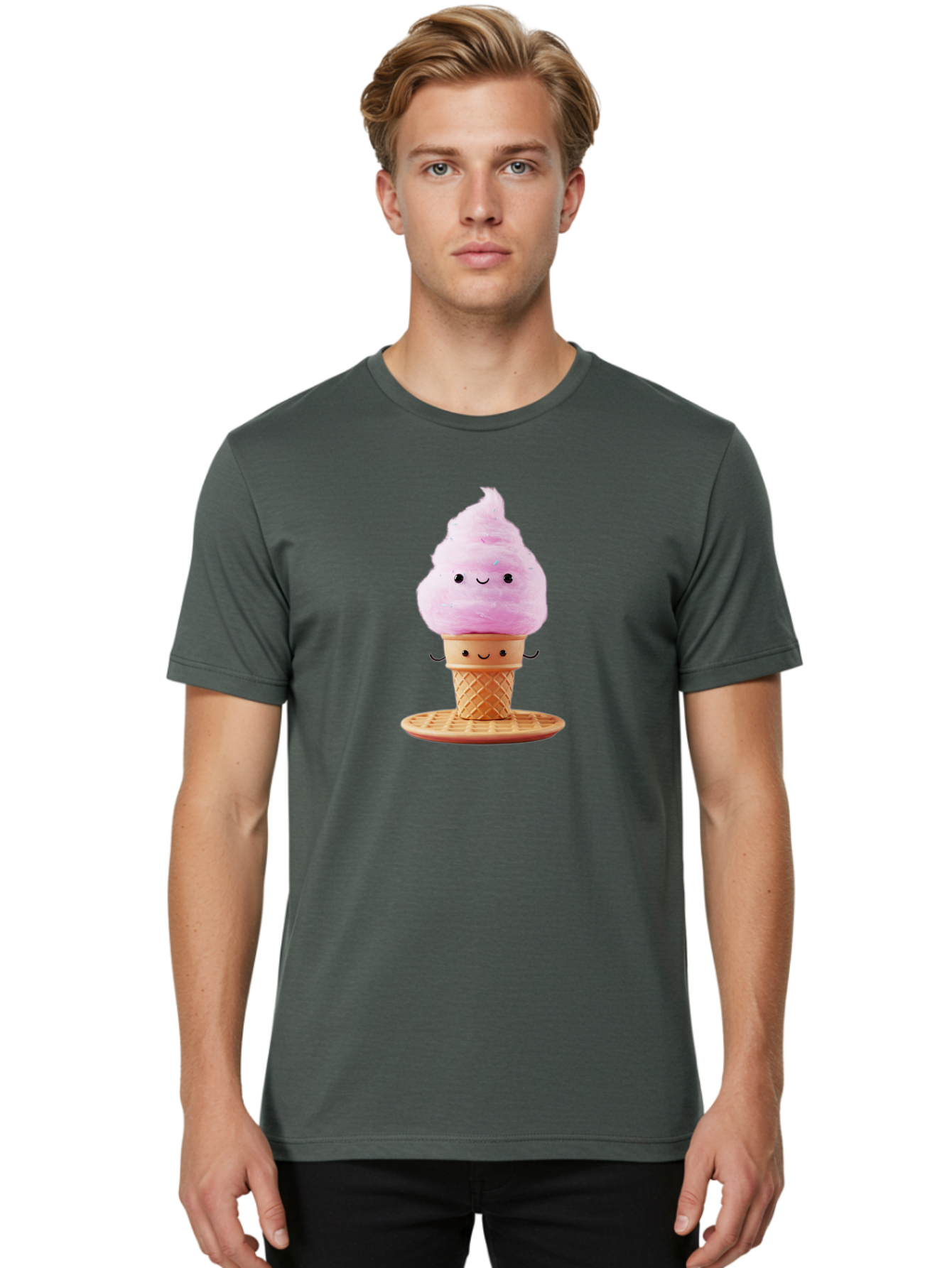 Pink-Ice-Cream-2 Men'S Graphic Tee, 100% Cotton, Comfortable Casual Summer Wear, Machine Washable, Pink Ice Cream, Soft Serve Ice Cream, Happy Face, Kawaii Design, Cute Dessert, Ice Cream Cone, Sweet Treat, Cartoon Character Bab169 20