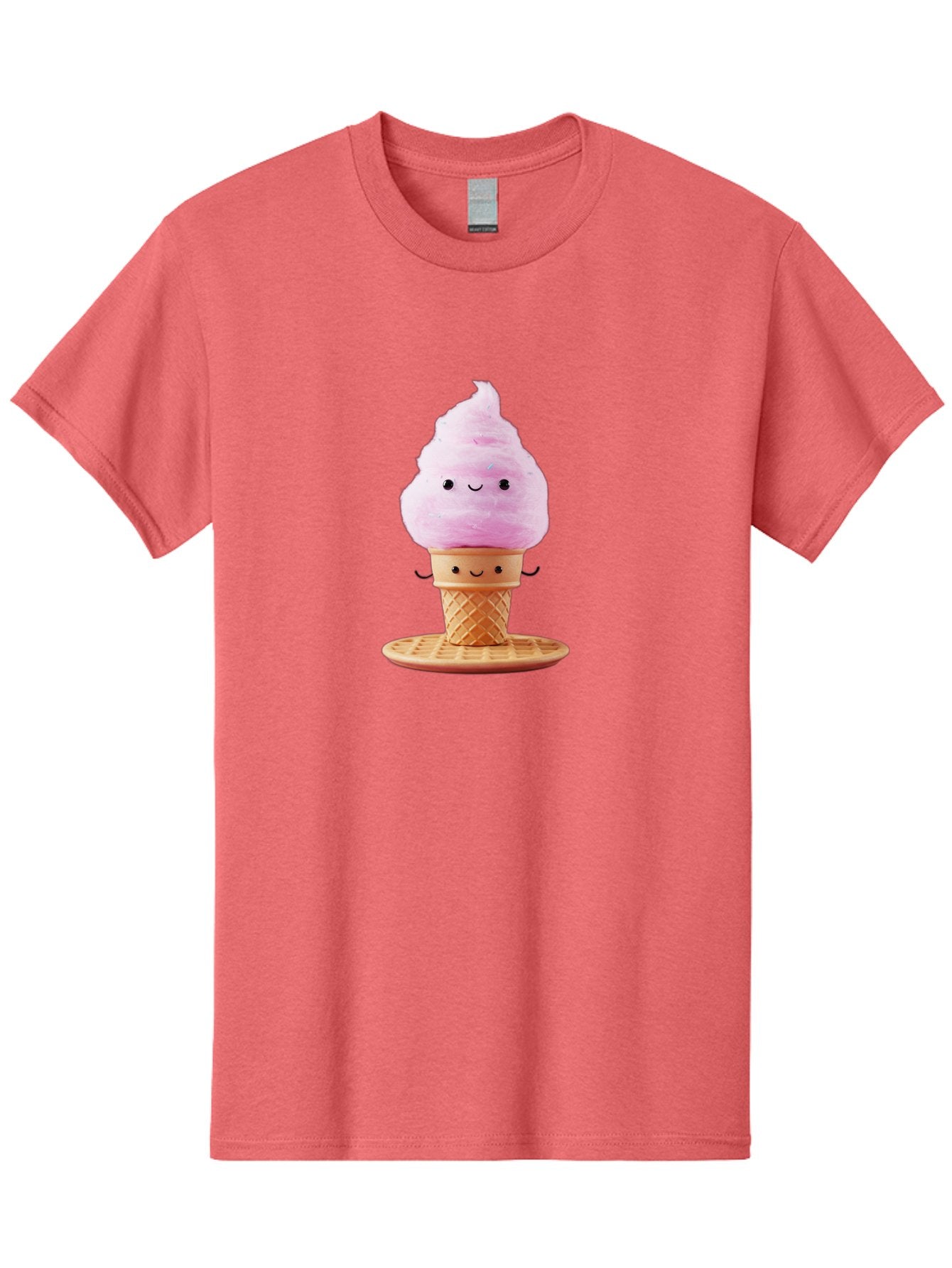 Pink-Ice-Cream-2 Men'S Graphic Tee, 100% Cotton, Comfortable Casual Summer Wear, Machine Washable, Pink Ice Cream, Soft Serve Ice Cream, Happy Face, Kawaii Design, Cute Dessert, Ice Cream Cone, Sweet Treat, Cartoon Character Bab169