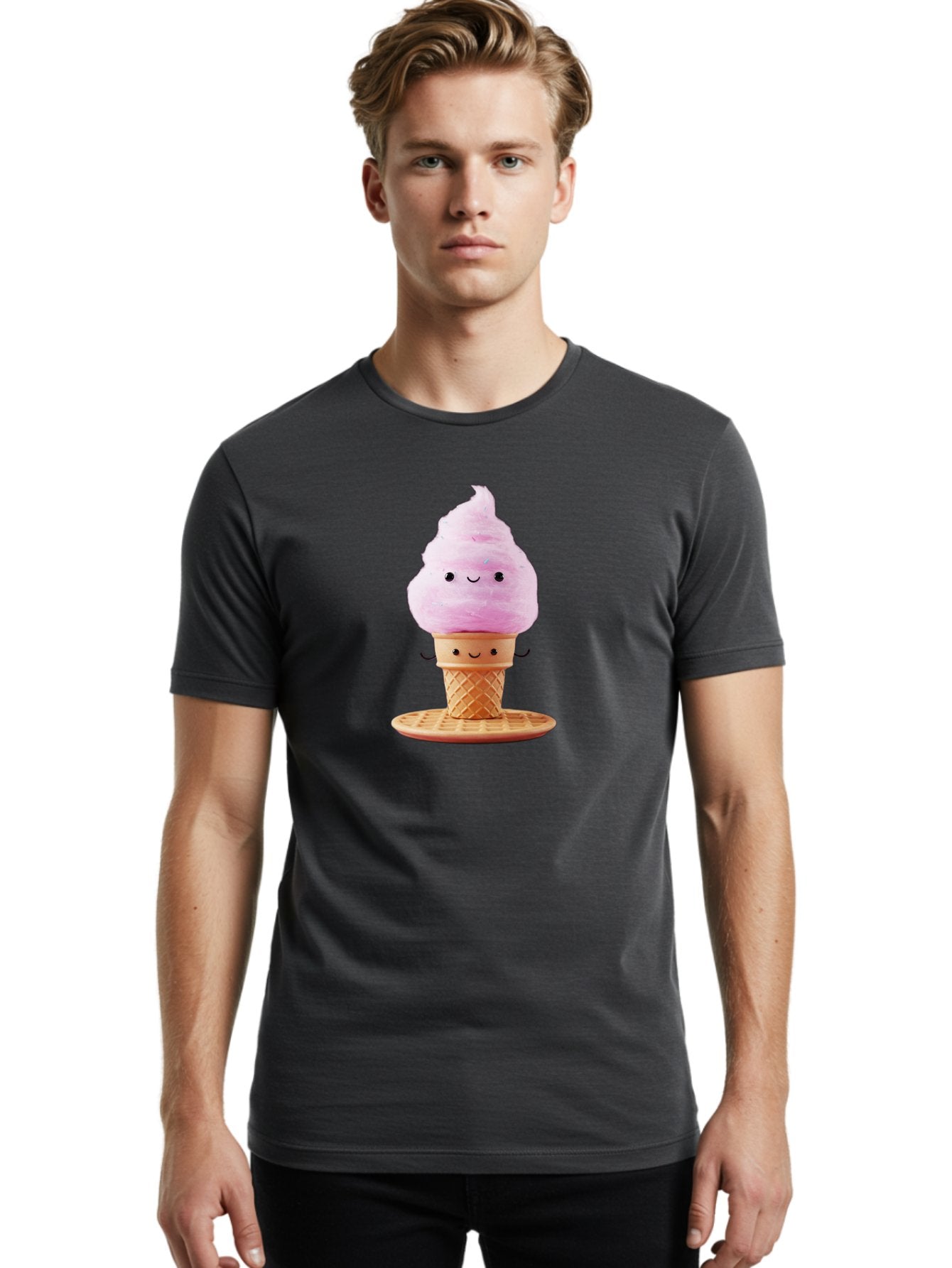 Pink-Ice-Cream-2 Men'S Graphic Tee, 100% Cotton, Comfortable Casual Summer Wear, Machine Washable, Pink Ice Cream, Soft Serve Ice Cream, Happy Face, Kawaii Design, Cute Dessert, Ice Cream Cone, Sweet Treat, Cartoon Character Bab169 20