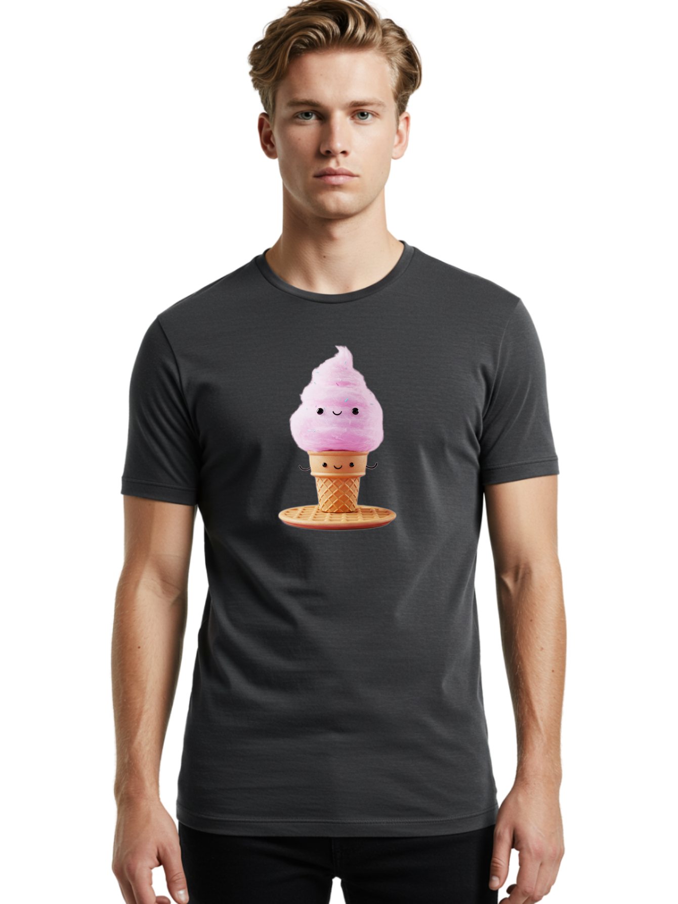Pink-Ice-Cream-2 Men'S Graphic Tee, 100% Cotton, Comfortable Casual Summer Wear, Machine Washable, Pink Ice Cream, Soft Serve Ice Cream, Happy Face, Kawaii Design, Cute Dessert, Ice Cream Cone, Sweet Treat, Cartoon Character Bab169 10