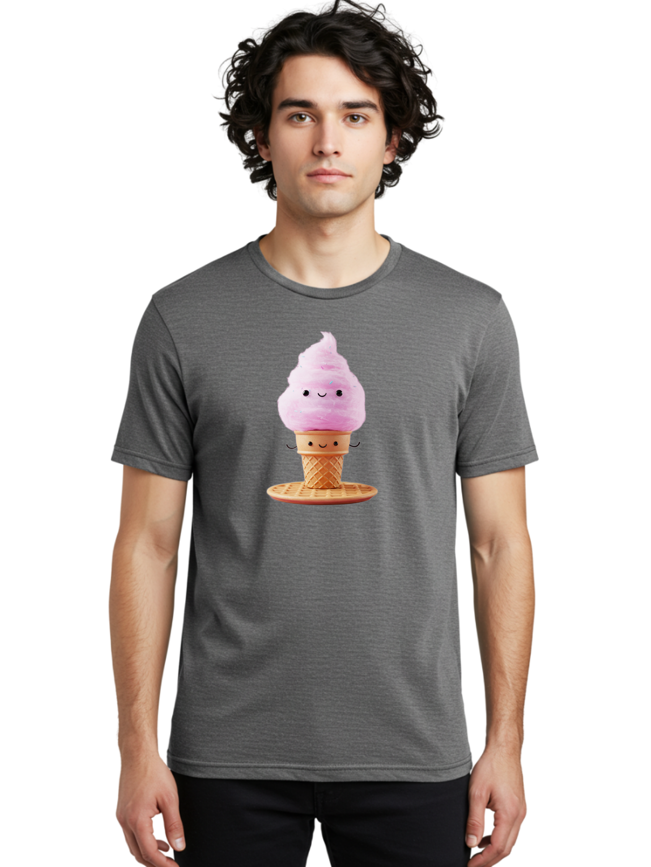 Pink-Ice-Cream-2 Men'S Graphic Tee, 100% Cotton, Comfortable Casual Summer Wear, Machine Washable, Pink Ice Cream, Soft Serve Ice Cream, Happy Face, Kawaii Design, Cute Dessert, Ice Cream Cone, Sweet Treat, Cartoon Character Bab169 12