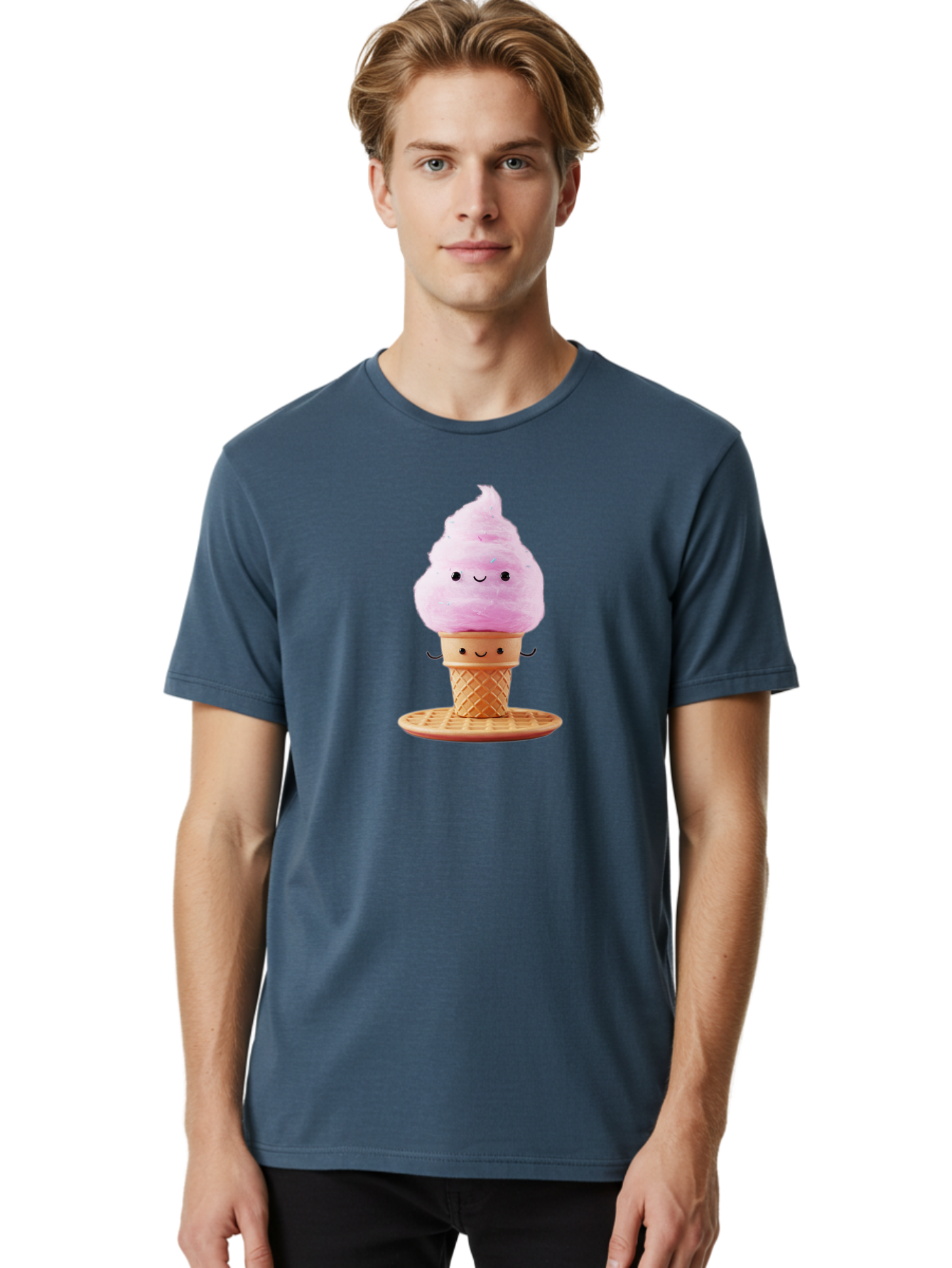 Pink-Ice-Cream-2 Men'S Graphic Tee, 100% Cotton, Comfortable Casual Summer Wear, Machine Washable, Pink Ice Cream, Soft Serve Ice Cream, Happy Face, Kawaii Design, Cute Dessert, Ice Cream Cone, Sweet Treat, Cartoon Character Bab169 14