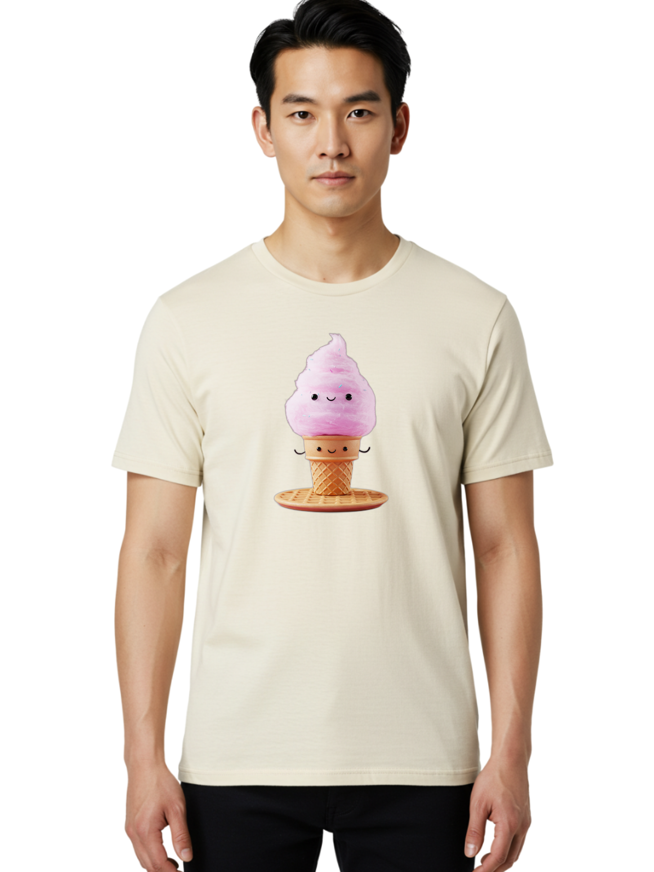 Pink-Ice-Cream-2 Men'S Graphic Tee, 100% Cotton, Comfortable Casual Summer Wear, Machine Washable, Pink Ice Cream, Soft Serve Ice Cream, Happy Face, Kawaii Design, Cute Dessert, Ice Cream Cone, Sweet Treat, Cartoon Character Bab169 6
