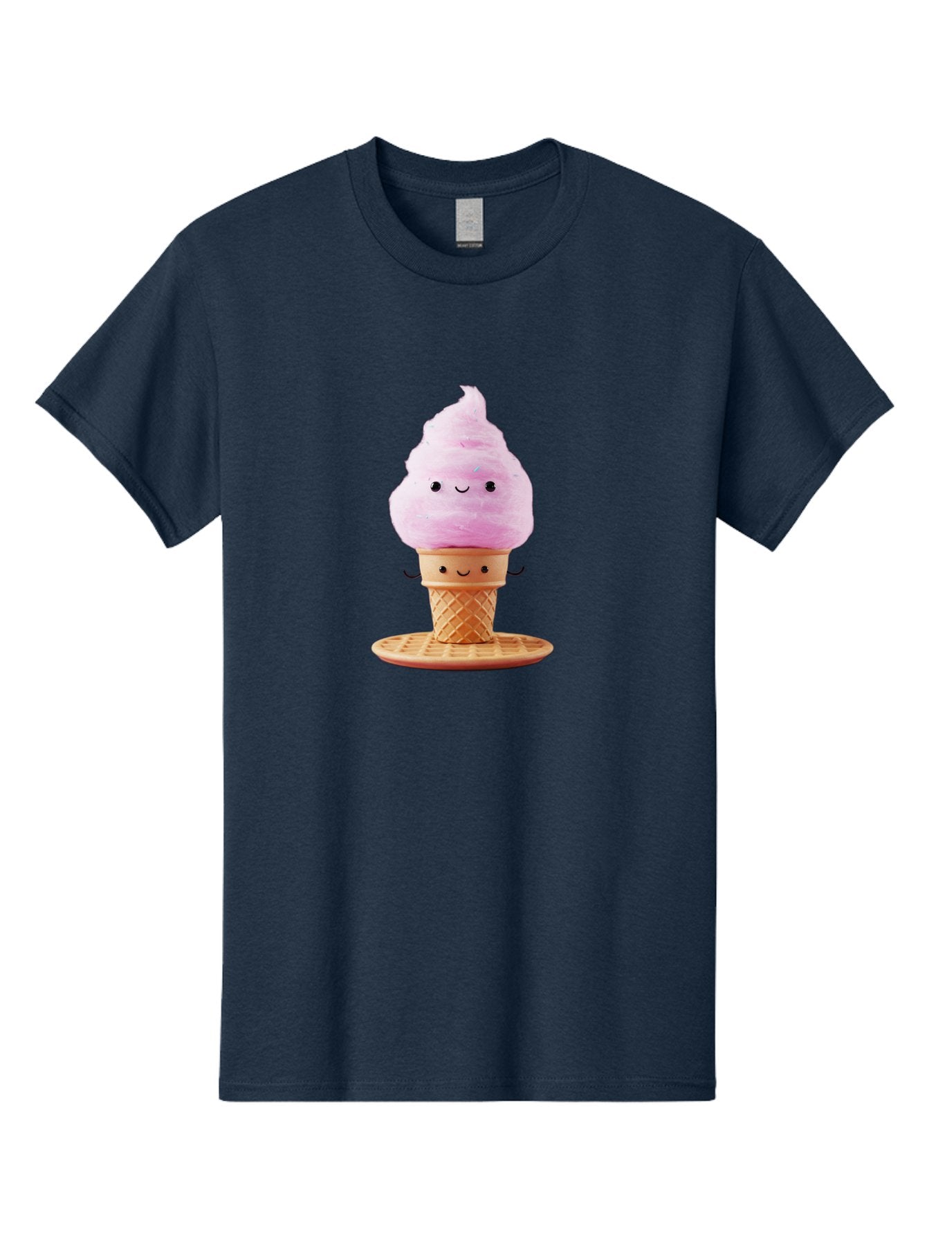 Pink-Ice-Cream-2 Men'S Graphic Tee, 100% Cotton, Comfortable Casual Summer Wear, Machine Washable, Pink Ice Cream, Soft Serve Ice Cream, Happy Face, Kawaii Design, Cute Dessert, Ice Cream Cone, Sweet Treat, Cartoon Character Bab169 3