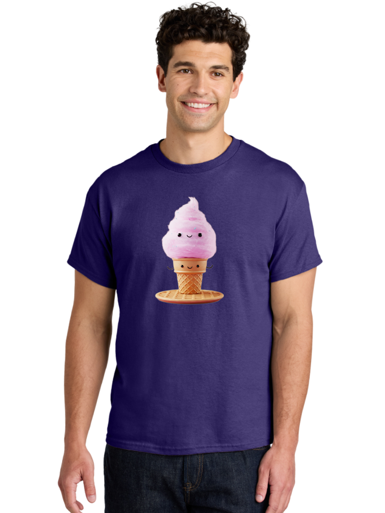 Pink-Ice-Cream-2 Men'S Graphic Tee, 100% Cotton, Comfortable Casual Summer Wear, Machine Washable, Pink Ice Cream, Soft Serve Ice Cream, Happy Face, Kawaii Design, Cute Dessert, Ice Cream Cone, Sweet Treat, Cartoon Character Bab169 24