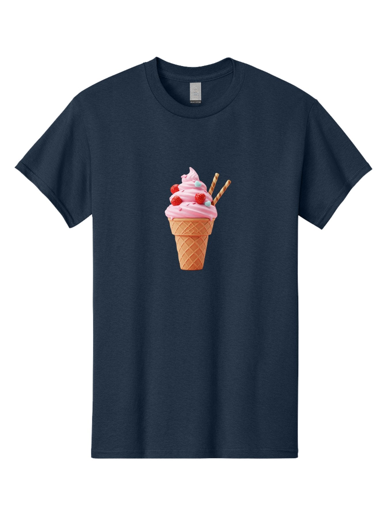 Pink-Ice-Cream-Cone Men'S Graphic Tee, 100% Cotton, Comfortable Casual Summer Wear, Machine Washable, Pink Ice Cream, Ice Cream Cone, Waffle Cone, Soft-Serve Ice Cream, Sweet Treats, Frozen Dessert, Summer Fun, Colorful Sprinkles, Bab170 3