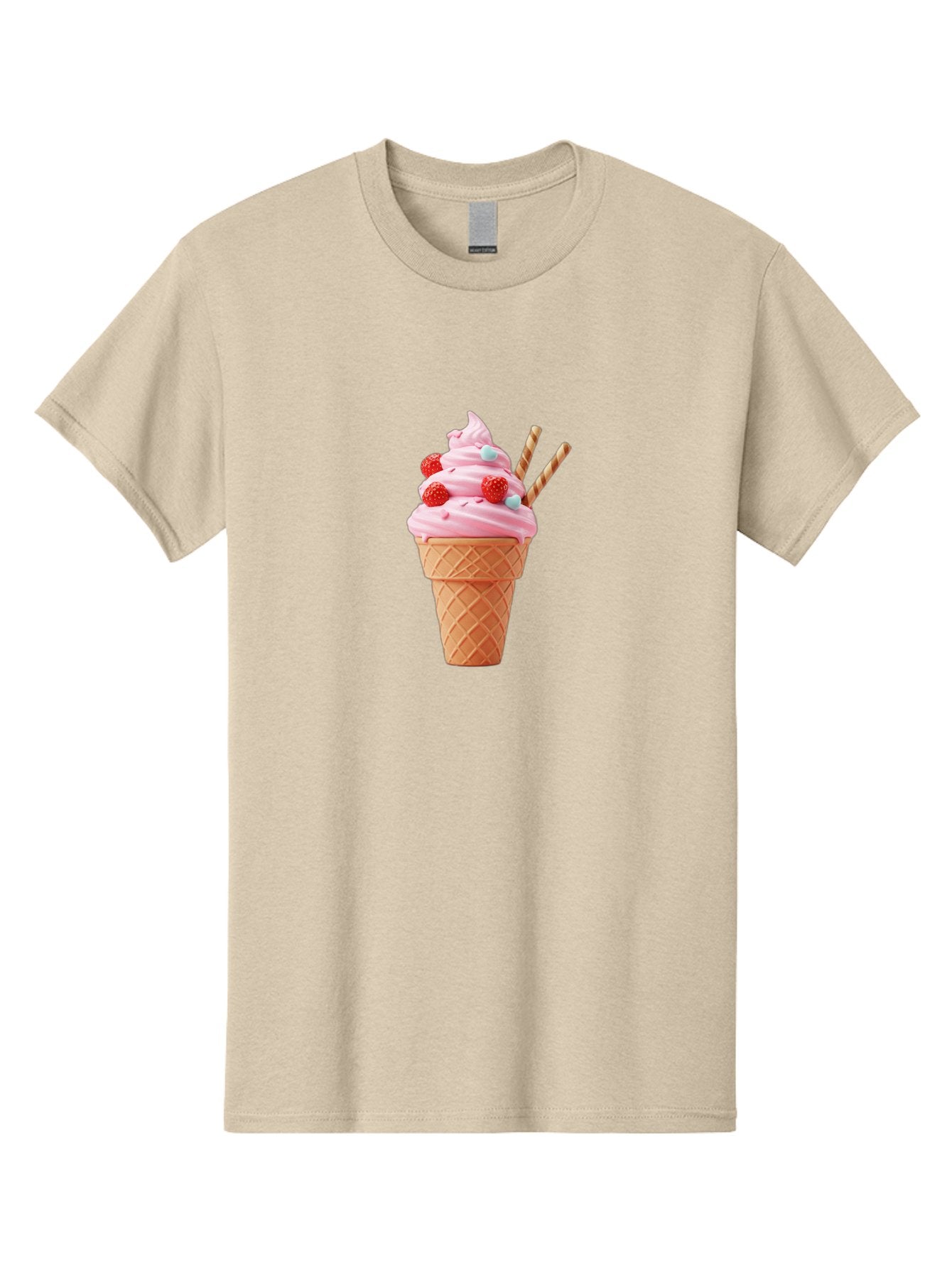 Pink-Ice-Cream-Cone Men'S Graphic Tee, 100% Cotton, Comfortable Casual Summer Wear, Machine Washable, Pink Ice Cream, Ice Cream Cone, Waffle Cone, Soft-Serve Ice Cream, Sweet Treats, Frozen Dessert, Summer Fun, Colorful Sprinkles, Bab170