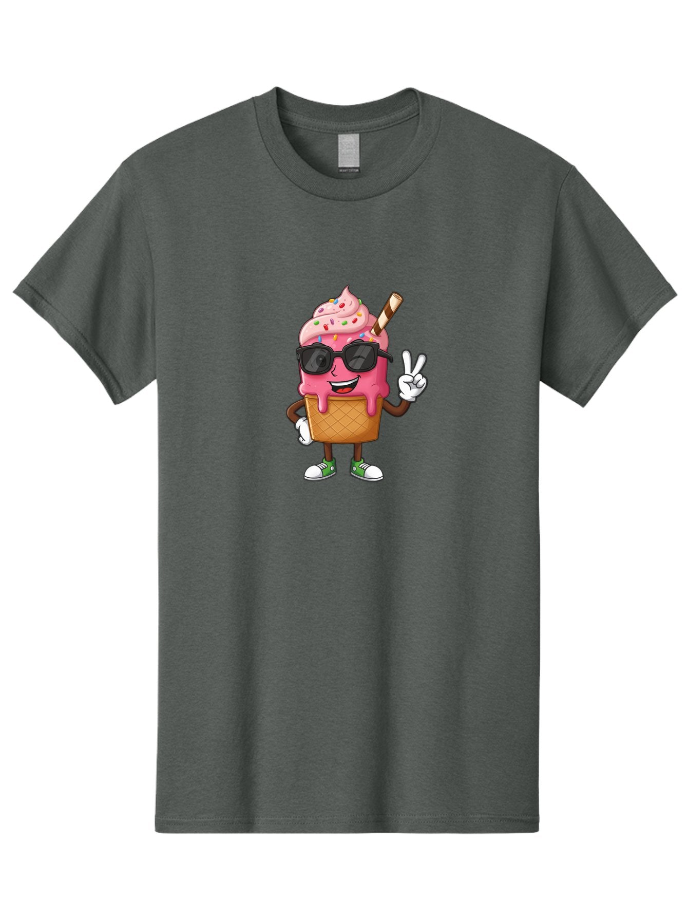 Pink-Ice-Cream Men'S Graphic Tee, 100% Cotton, Comfortable Casual Summer Wear, Machine Washable, Ice Cream Cone, Pink Ice Cream, Sprinkles, Sunglasses, Peace Sign, Cartoon Character, Sweet Treat, Summer Fun, Colorful Dessert, Fun Food, Tasty, Bab171 11