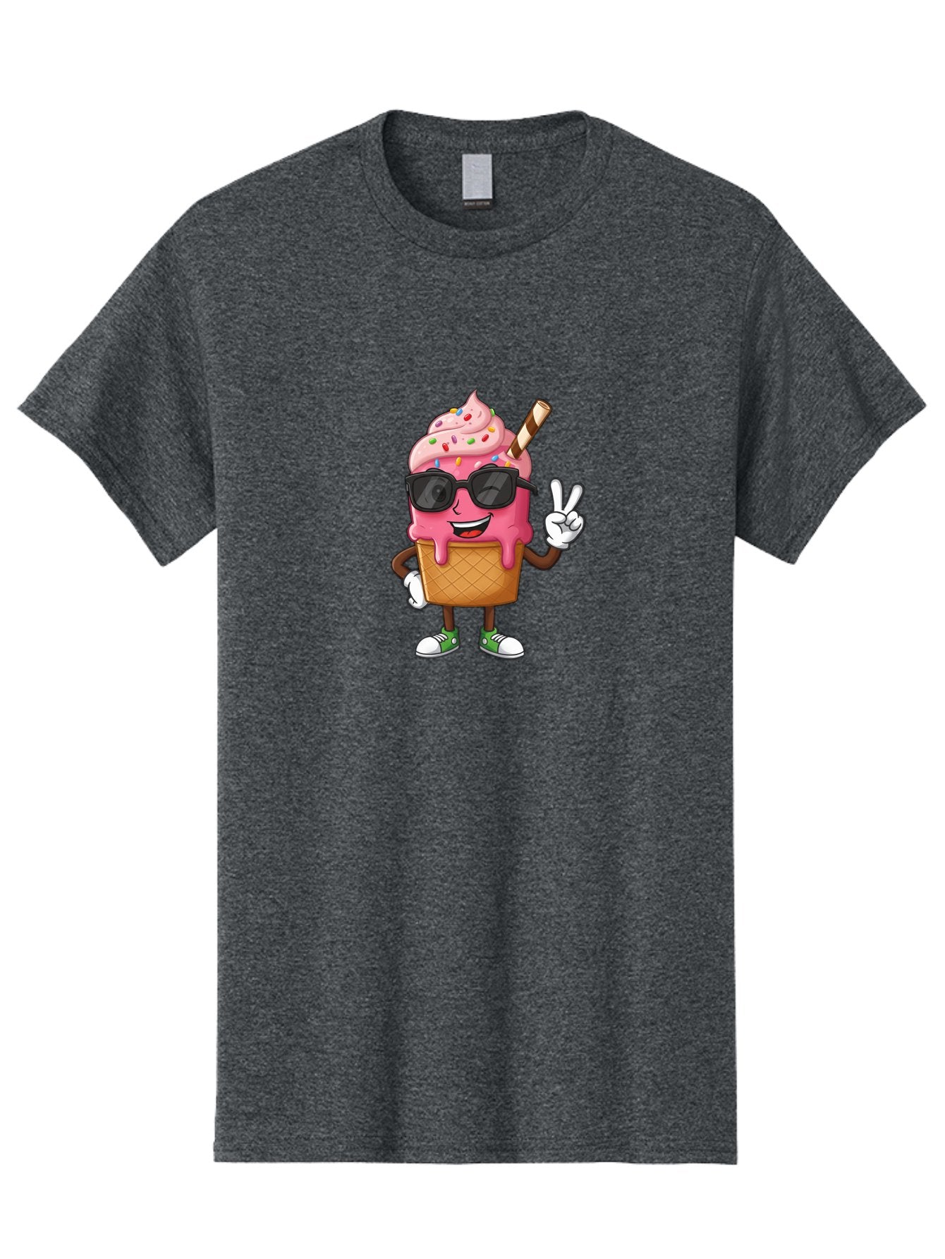 Pink-Ice-Cream Men'S Graphic Tee, 100% Cotton, Comfortable Casual Summer Wear, Machine Washable, Ice Cream Cone, Pink Ice Cream, Sprinkles, Sunglasses, Peace Sign, Cartoon Character, Sweet Treat, Summer Fun, Colorful Dessert, Fun Food, Tasty, Bab171