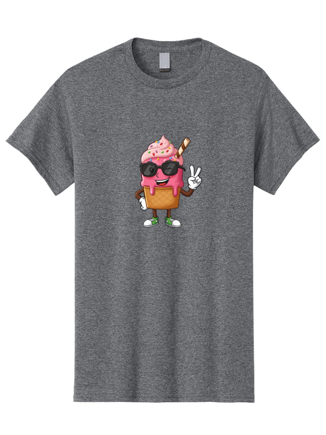 Pink-Ice-Cream Men'S Graphic Tee, 100% Cotton, Comfortable Casual Summer Wear, Machine Washable, Ice Cream Cone, Pink Ice Cream, Sprinkles, Sunglasses, Peace Sign, Cartoon Character, Sweet Treat, Summer Fun, Colorful Dessert, Fun Food, Tasty, Bab171 15