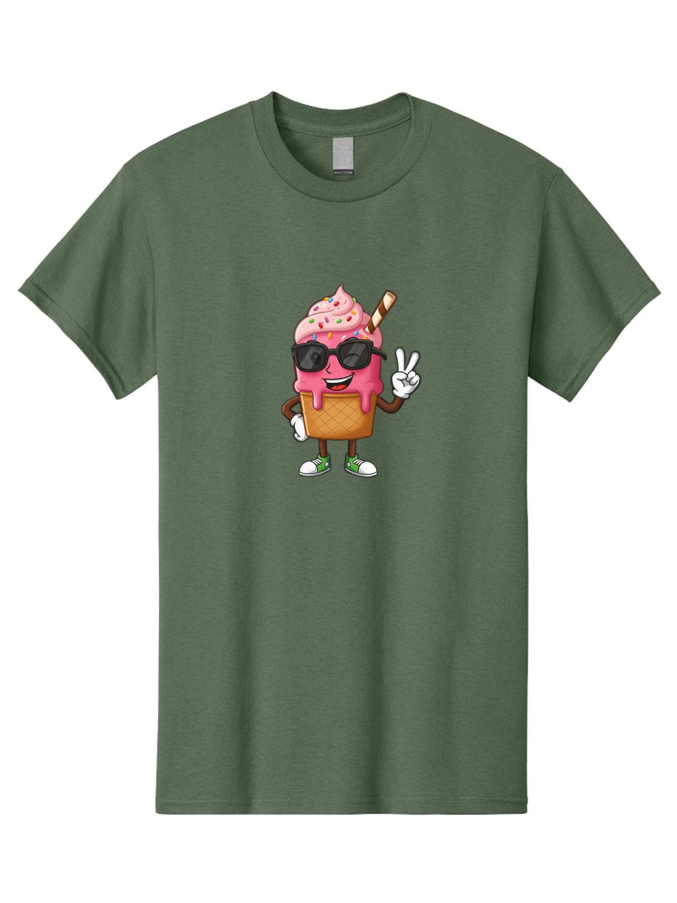 Pink-Ice-Cream Men'S Graphic Tee, 100% Cotton, Comfortable Casual Summer Wear, Machine Washable, Ice Cream Cone, Pink Ice Cream, Sprinkles, Sunglasses, Peace Sign, Cartoon Character, Sweet Treat, Summer Fun, Colorful Dessert, Fun Food, Tasty, Bab171 10