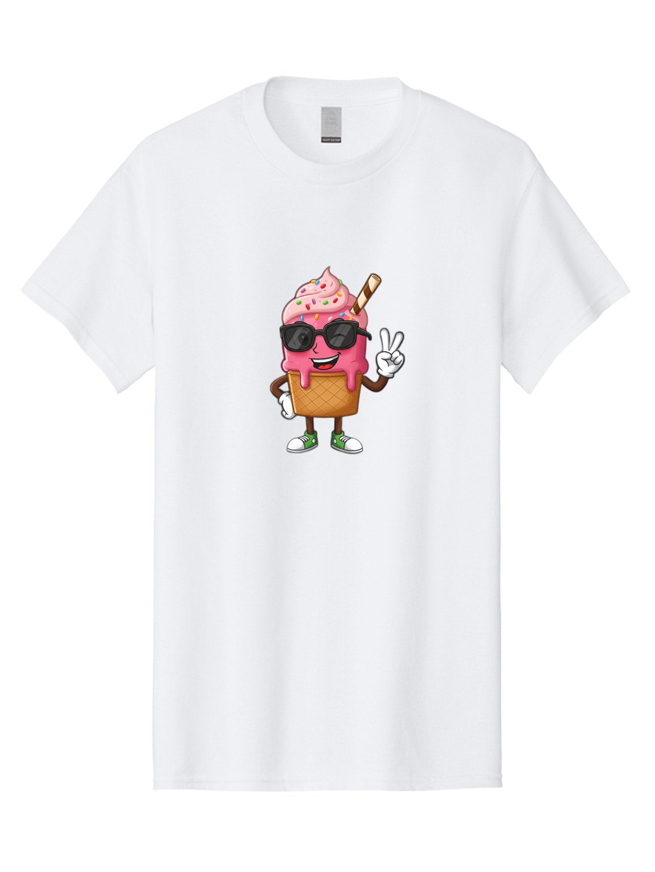 Pink-Ice-Cream Men'S Graphic Tee, 100% Cotton, Comfortable Casual Summer Wear, Machine Washable, Ice Cream Cone, Pink Ice Cream, Sprinkles, Sunglasses, Peace Sign, Cartoon Character, Sweet Treat, Summer Fun, Colorful Dessert, Fun Food, Tasty, Bab171