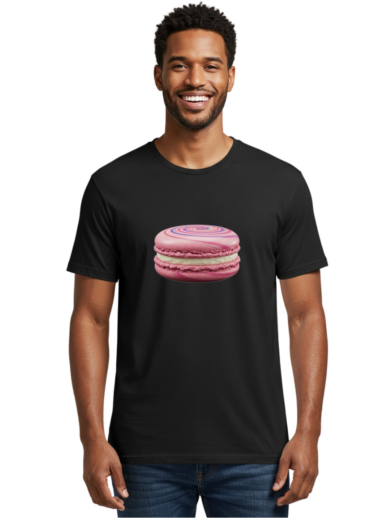 Pink-Macaron-1 Men'S Graphic Tee, 100% Cotton, Comfortable Casual Summer Wear, Machine Washable, Pink Macaron, Swirly Design, White Filling, French Dessert, Sweet Treat, Meringue-Based Cookie, Pastel Colors, Bakery Item, Dessert Lover, Foodie Bab173 28