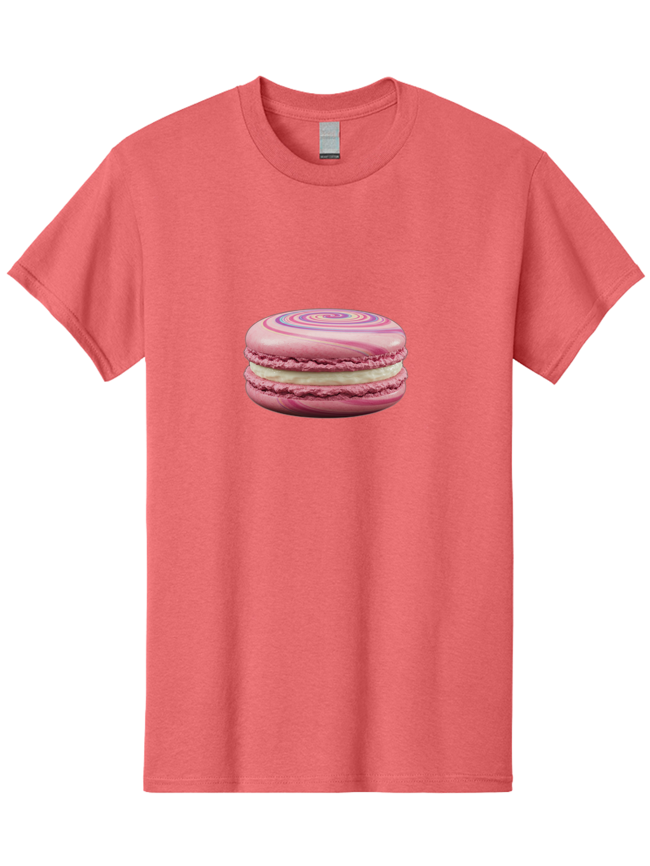 Pink-Macaron-1 Men'S Graphic Tee, 100% Cotton, Comfortable Casual Summer Wear, Machine Washable, Pink Macaron, Swirly Design, White Filling, French Dessert, Sweet Treat, Meringue-Based Cookie, Pastel Colors, Bakery Item, Dessert Lover, Foodie Bab173
