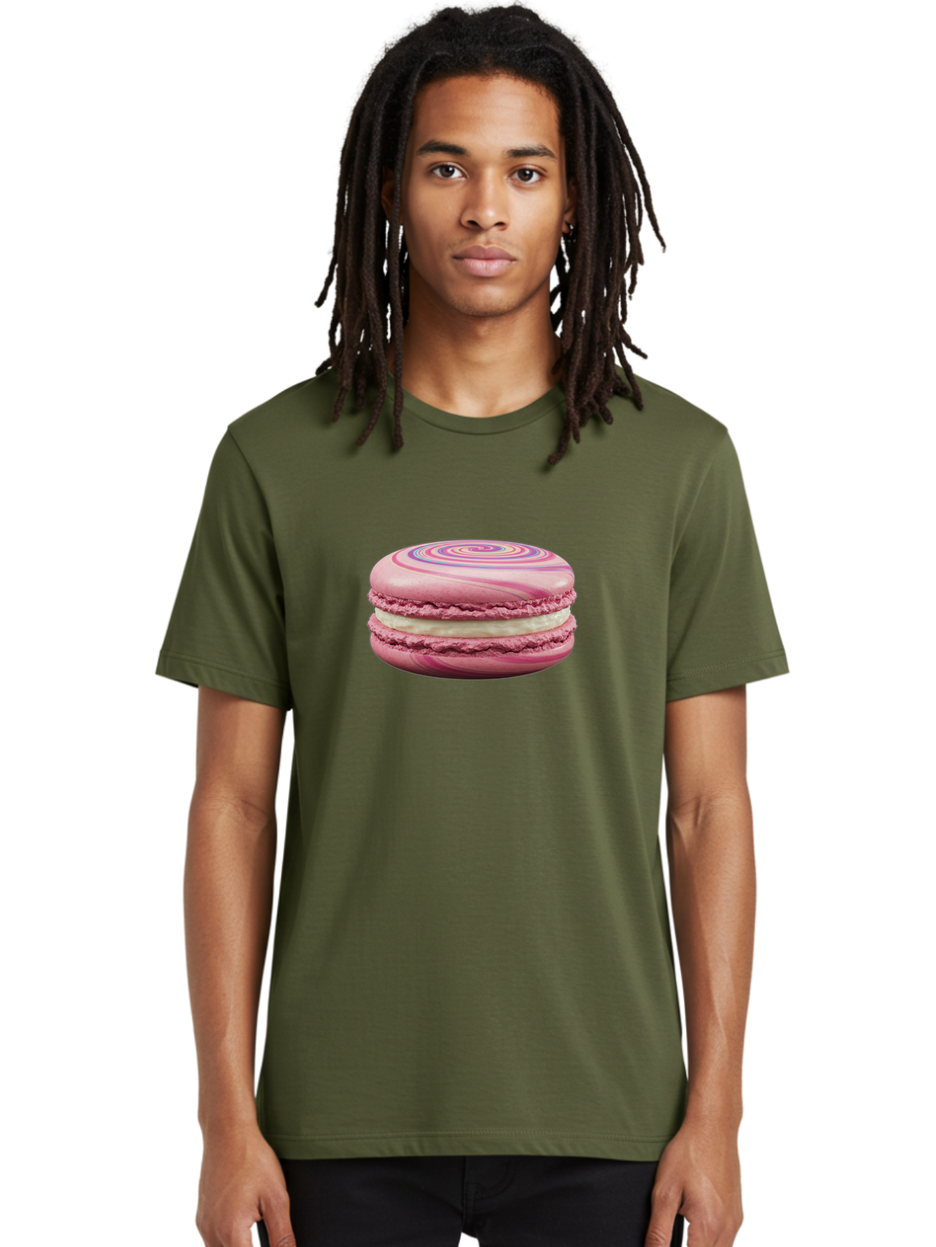 Pink-Macaron-1 Men'S Graphic Tee, 100% Cotton, Comfortable Casual Summer Wear, Machine Washable, Pink Macaron, Swirly Design, White Filling, French Dessert, Sweet Treat, Meringue-Based Cookie, Pastel Colors, Bakery Item, Dessert Lover, Foodie Bab173 18