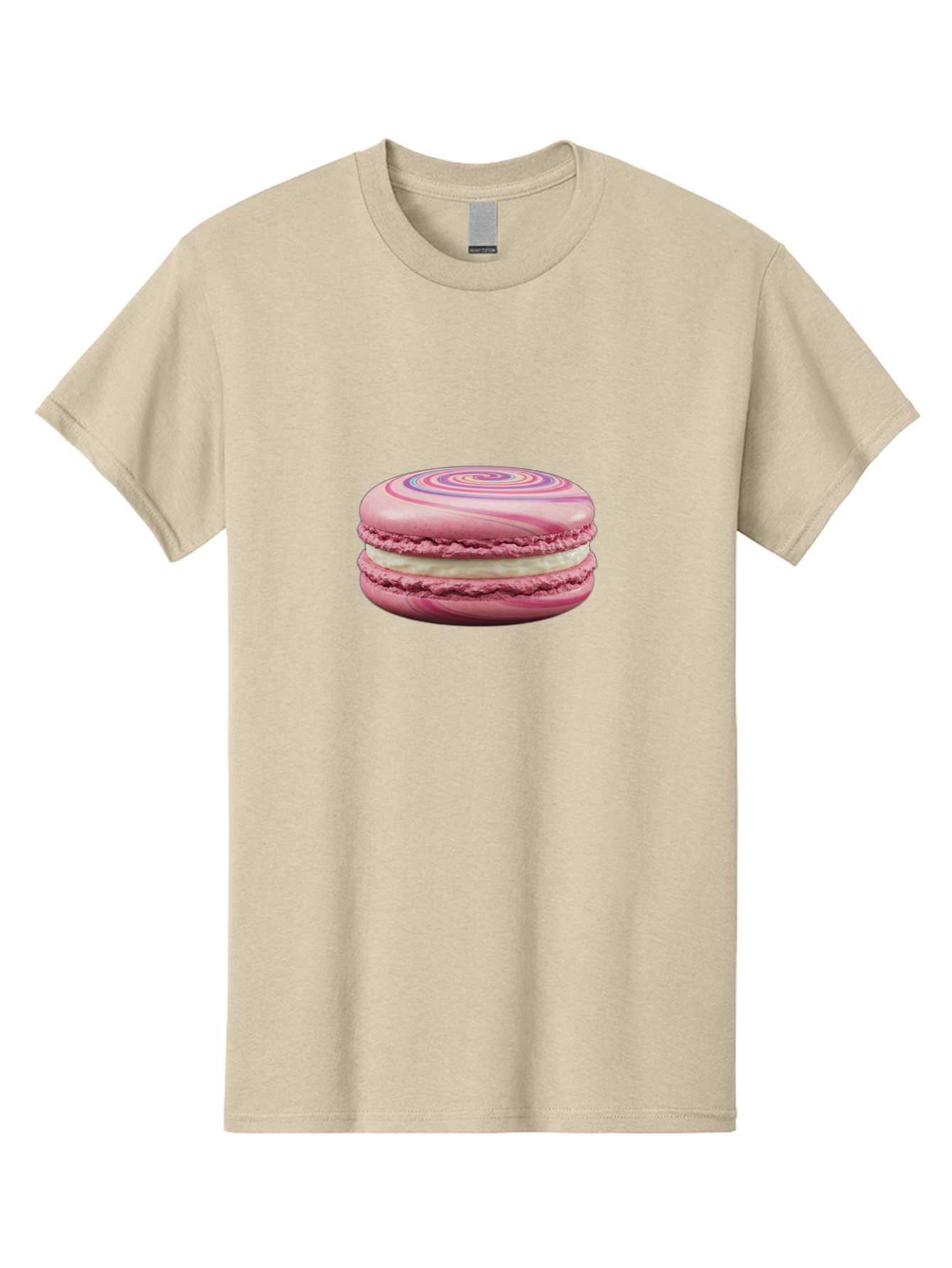 Pink-Macaron-1 Men'S Graphic Tee, 100% Cotton, Comfortable Casual Summer Wear, Machine Washable, Pink Macaron, Swirly Design, White Filling, French Dessert, Sweet Treat, Meringue-Based Cookie, Pastel Colors, Bakery Item, Dessert Lover, Foodie Bab173 3