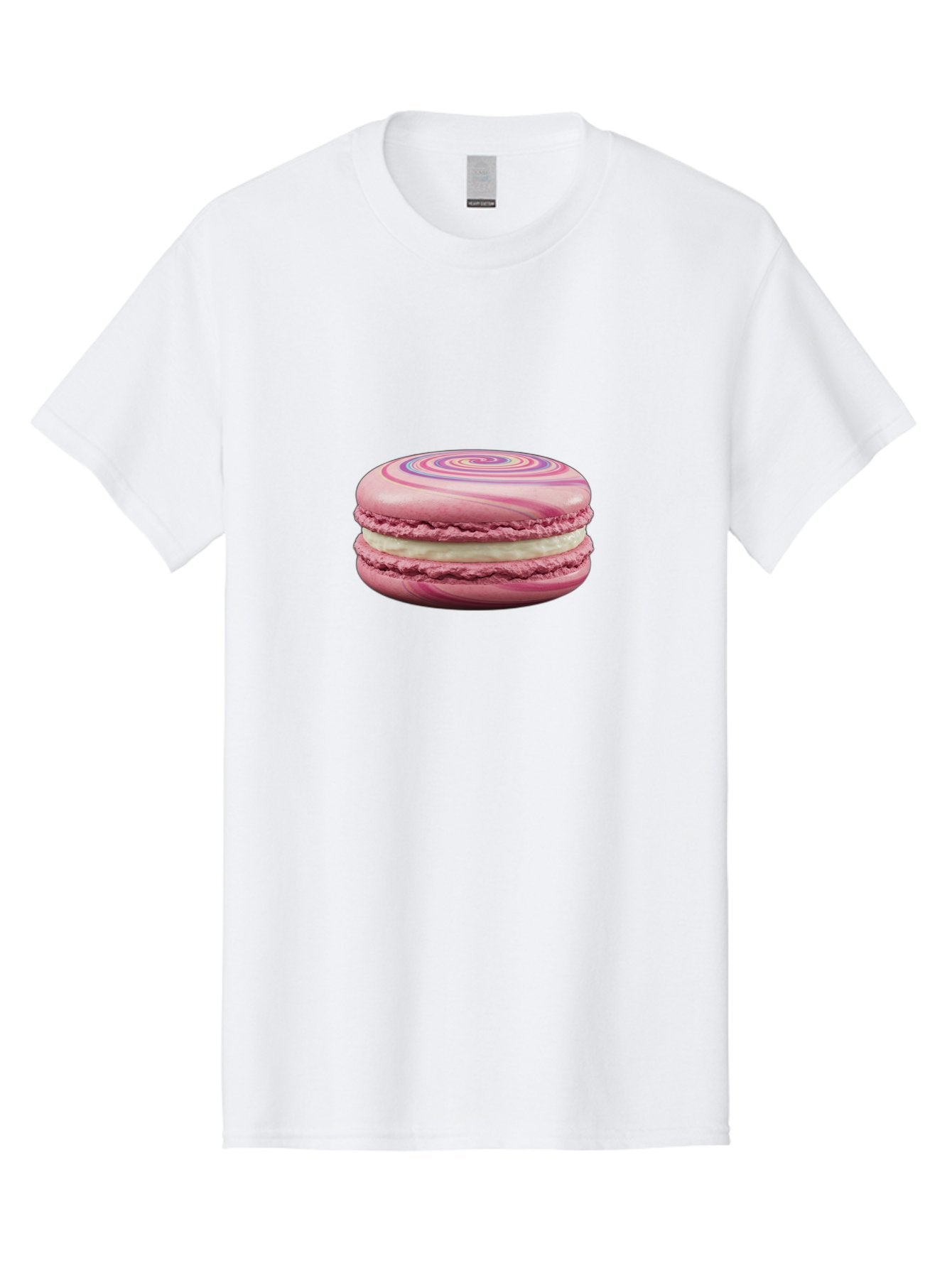 Pink-Macaron-1 Men'S Graphic Tee, 100% Cotton, Comfortable Casual Summer Wear, Machine Washable, Pink Macaron, Swirly Design, White Filling, French Dessert, Sweet Treat, Meringue-Based Cookie, Pastel Colors, Bakery Item, Dessert Lover, Foodie Bab173 3