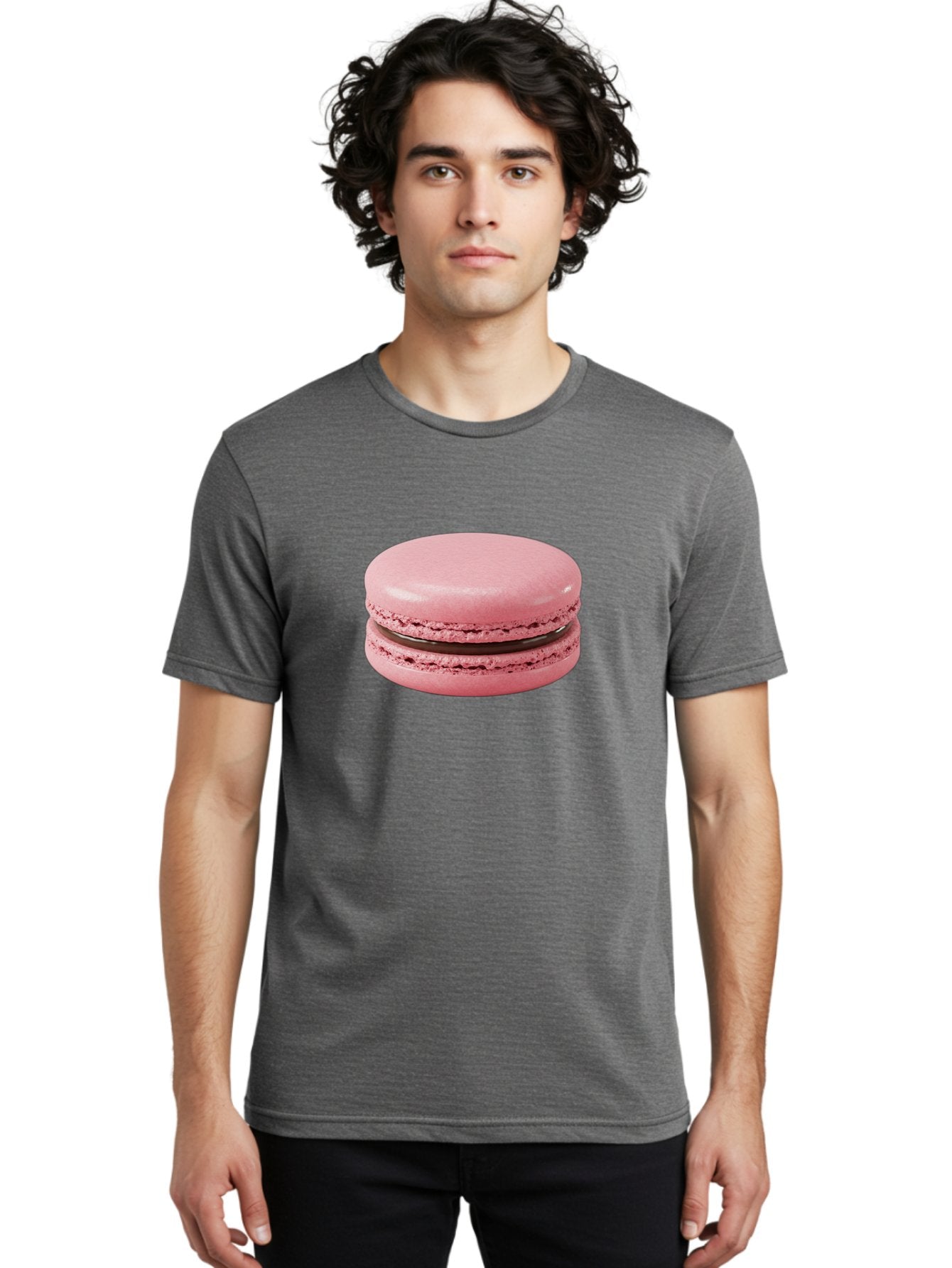 Pink-Macaron-2 Men'S Graphic Tee, 100% Cotton, Comfortable Casual Summer Wear, Machine Washable, Pink Macaroon, Chocolate Filling, Sweet Treat, Dessert, French Patisserie, Delicate Meringue, Gourmet Snack, Macaroon Texture, Pink Color Bab174 20