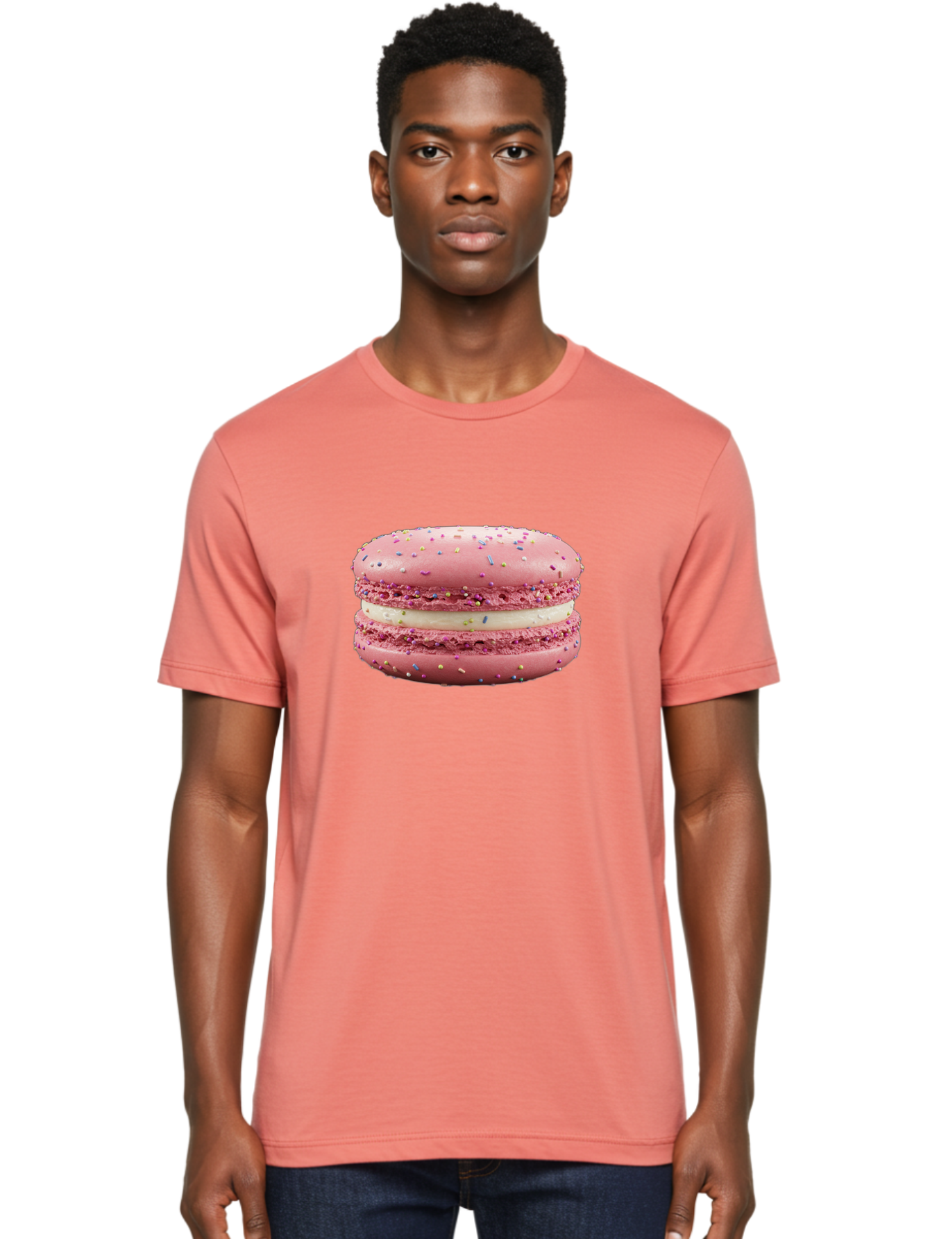 Pink-Macaron-8 Men'S Graphic Tee, 100% Cotton, Comfortable Casual Summer Wear, Machine Washable, Pink Macaron, French Dessert, Sweet Treats, Colorful Sprinkles, Creamy Filling, Pastel Colors, Delicious Pastry, Baked Goods, Dessert Lover Bab180