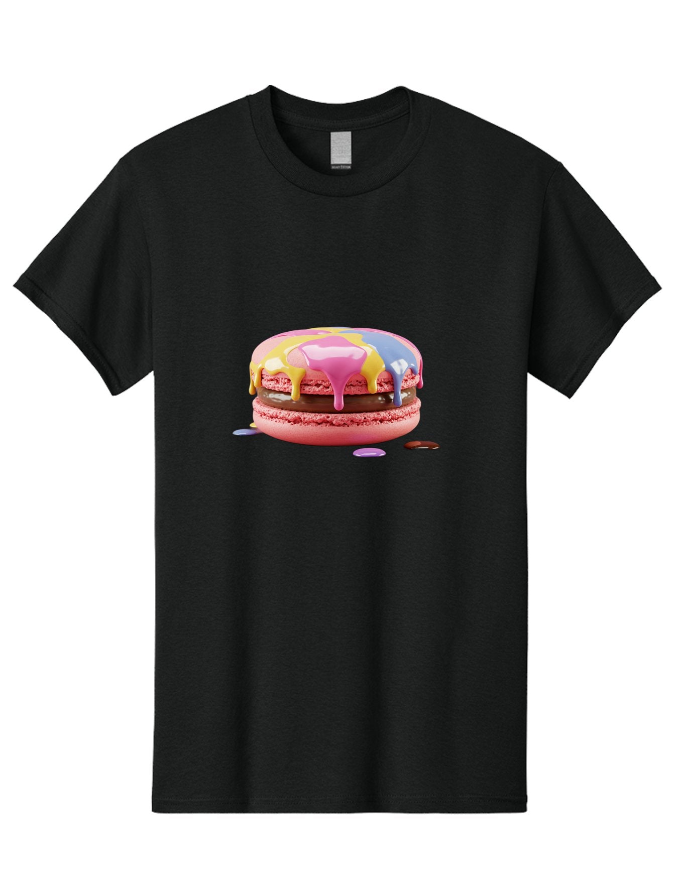 Pink-Macaron-9 Men'S Graphic Tee, 100% Cotton, Comfortable Casual Summer Wear, Machine Washable, Pink Macarons With Chocolate Ganache Filling, Pastel-Colored Icing, Colorful Dessert, Sweet Treats, Macaron Decorations, Dessert Art, Bab181 6