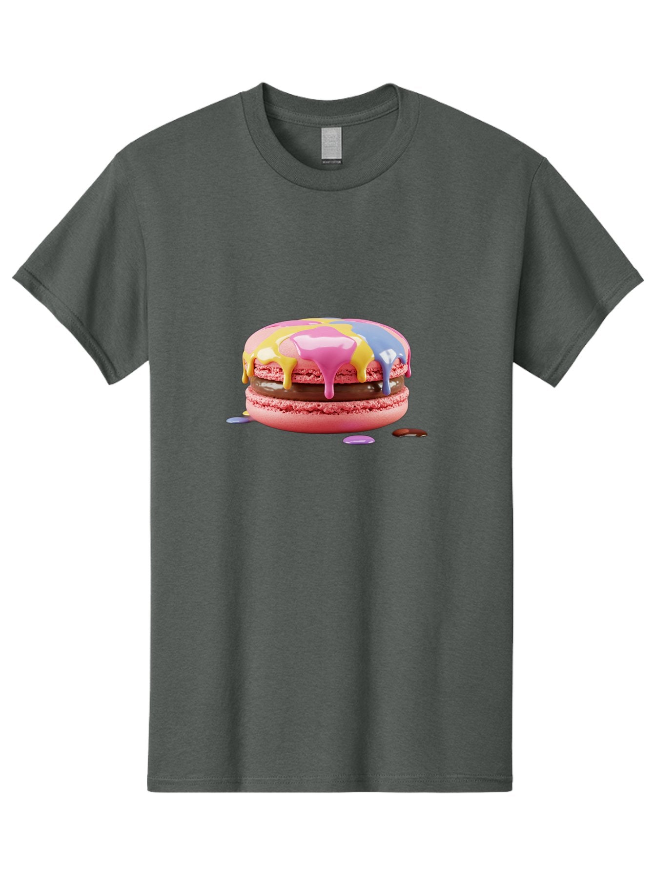 Pink-Macaron-9 Men'S Graphic Tee, 100% Cotton, Comfortable Casual Summer Wear, Machine Washable, Pink Macarons With Chocolate Ganache Filling, Pastel-Colored Icing, Colorful Dessert, Sweet Treats, Macaron Decorations, Dessert Art, Bab181 3