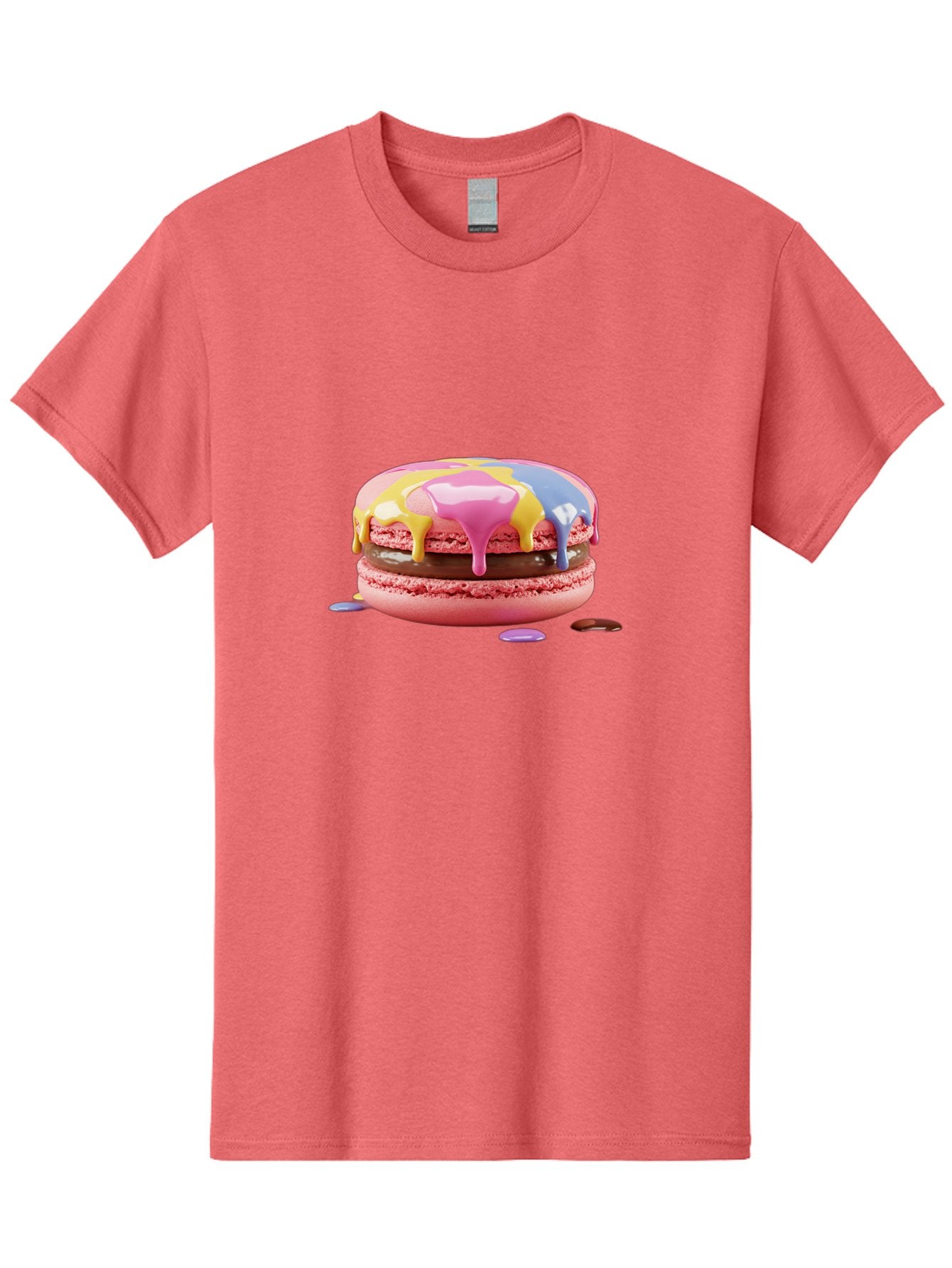 Pink-Macaron-9 Men'S Graphic Tee, 100% Cotton, Comfortable Casual Summer Wear, Machine Washable, Pink Macarons With Chocolate Ganache Filling, Pastel-Colored Icing, Colorful Dessert, Sweet Treats, Macaron Decorations, Dessert Art, Bab181 10