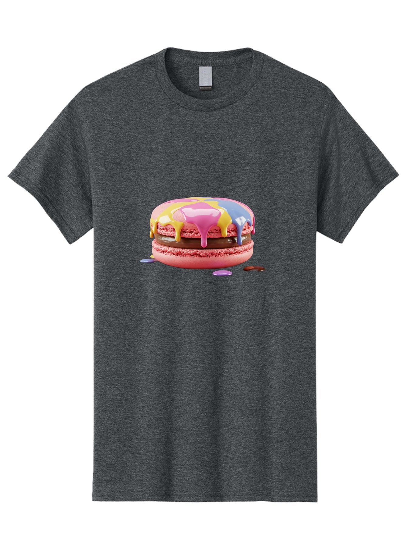 Pink-Macaron-9 Men'S Graphic Tee, 100% Cotton, Comfortable Casual Summer Wear, Machine Washable, Pink Macarons With Chocolate Ganache Filling, Pastel-Colored Icing, Colorful Dessert, Sweet Treats, Macaron Decorations, Dessert Art, Bab181 14