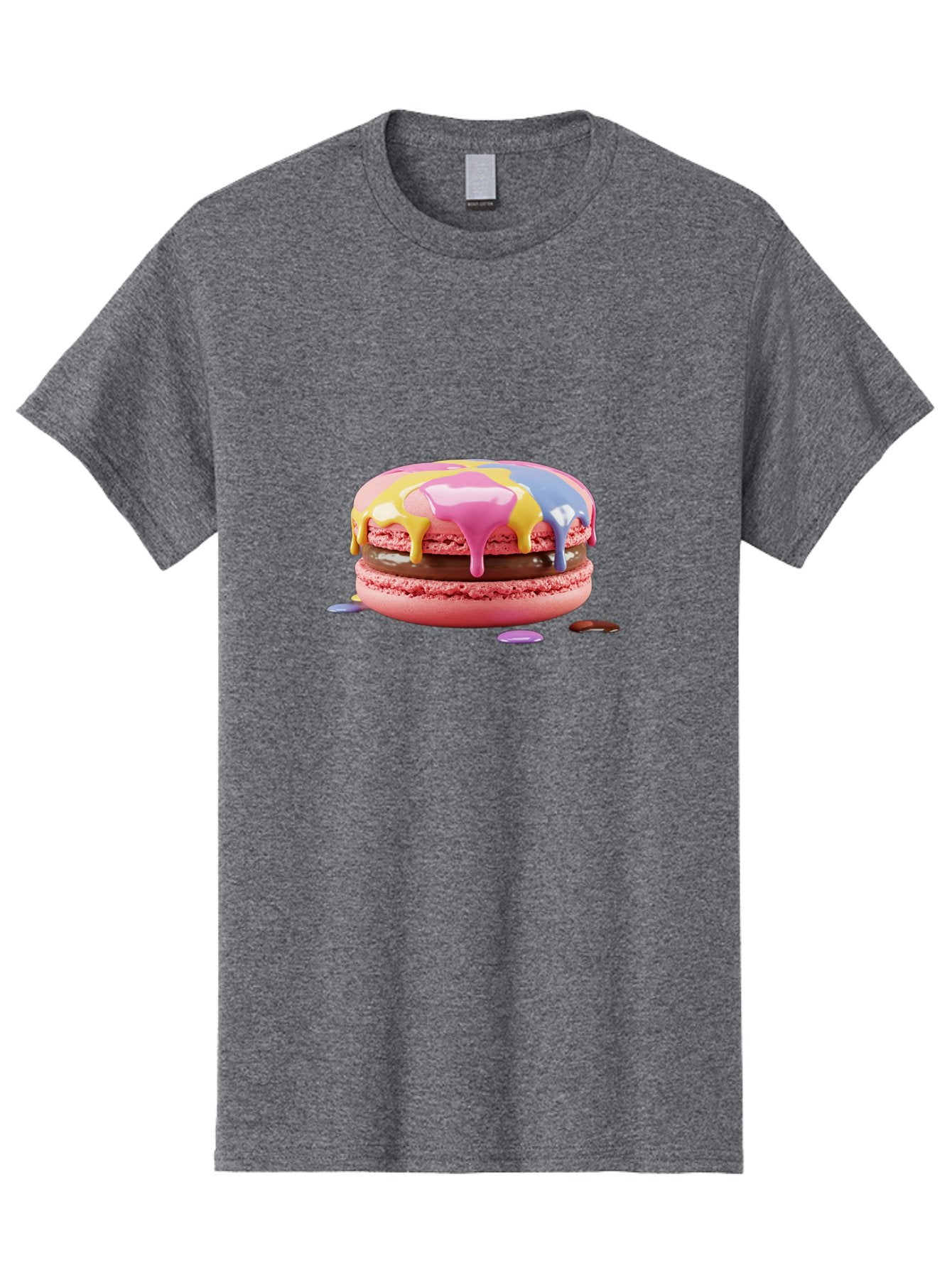 Pink-Macaron-9 Men'S Graphic Tee, 100% Cotton, Comfortable Casual Summer Wear, Machine Washable, Pink Macarons With Chocolate Ganache Filling, Pastel-Colored Icing, Colorful Dessert, Sweet Treats, Macaron Decorations, Dessert Art, Bab181 7