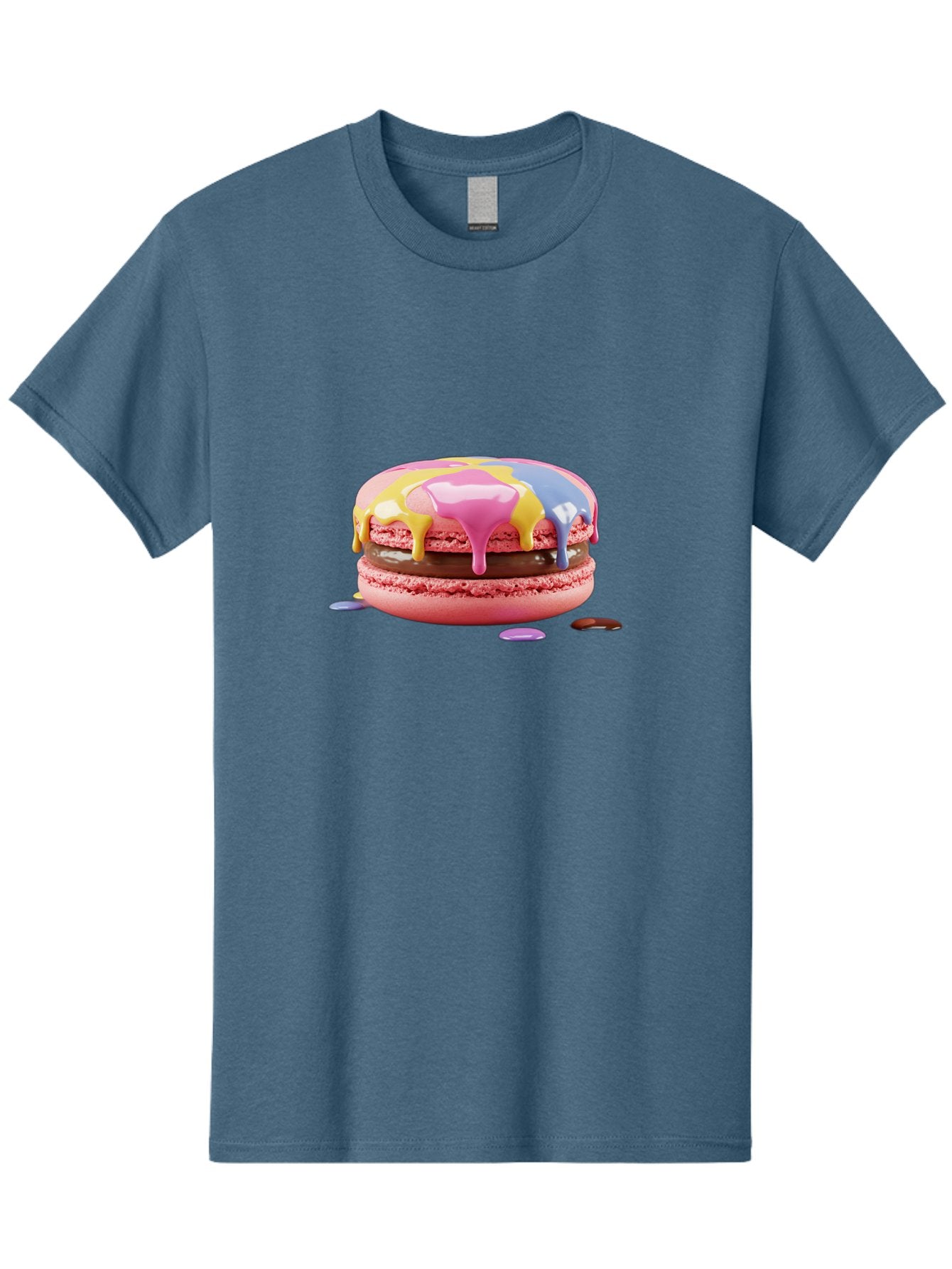 Pink-Macaron-9 Men'S Graphic Tee, 100% Cotton, Comfortable Casual Summer Wear, Machine Washable, Pink Macarons With Chocolate Ganache Filling, Pastel-Colored Icing, Colorful Dessert, Sweet Treats, Macaron Decorations, Dessert Art, Bab181 12