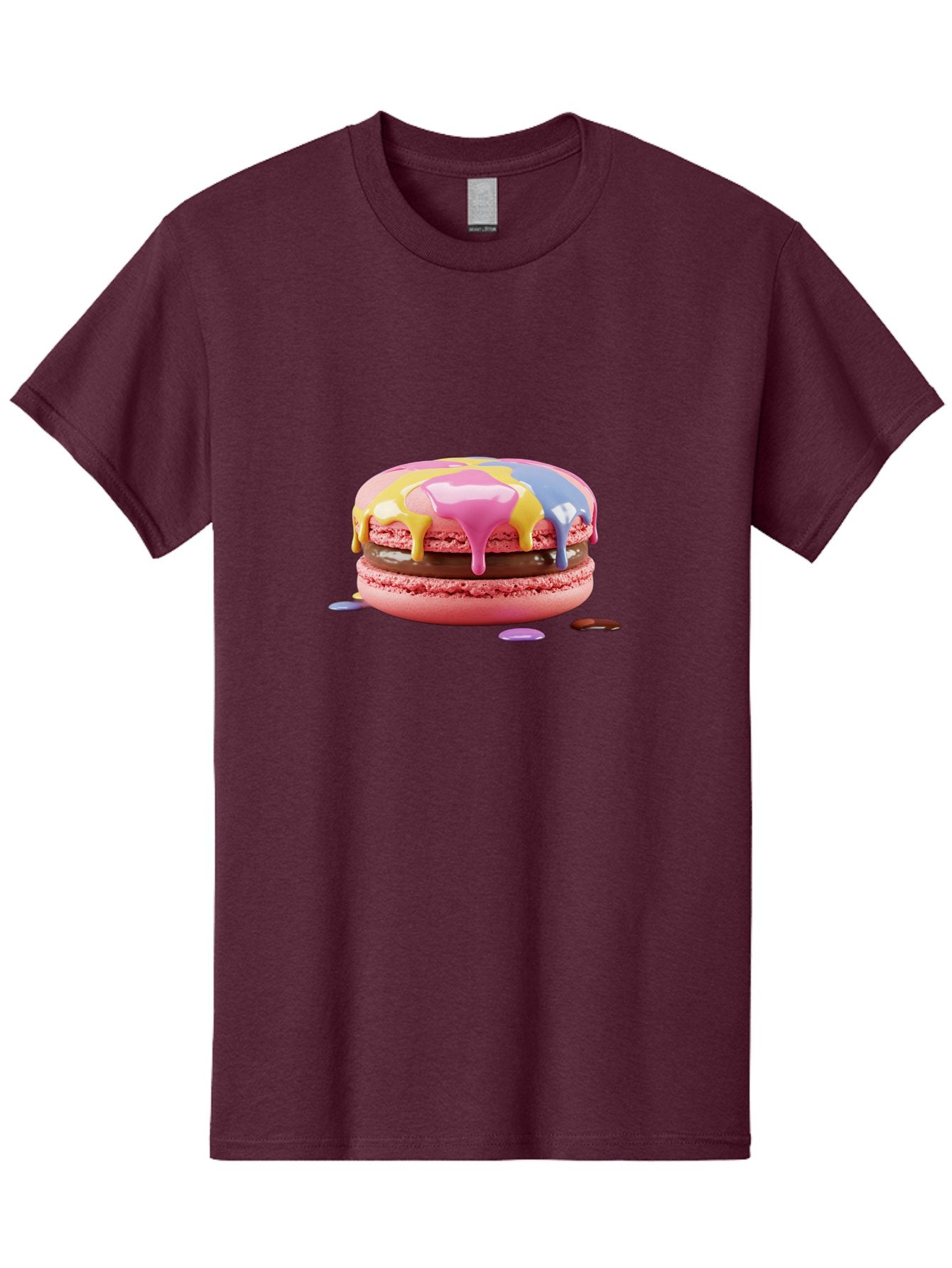 Pink-Macaron-9 Men'S Graphic Tee, 100% Cotton, Comfortable Casual Summer Wear, Machine Washable, Pink Macarons With Chocolate Ganache Filling, Pastel-Colored Icing, Colorful Dessert, Sweet Treats, Macaron Decorations, Dessert Art, Bab181 8
