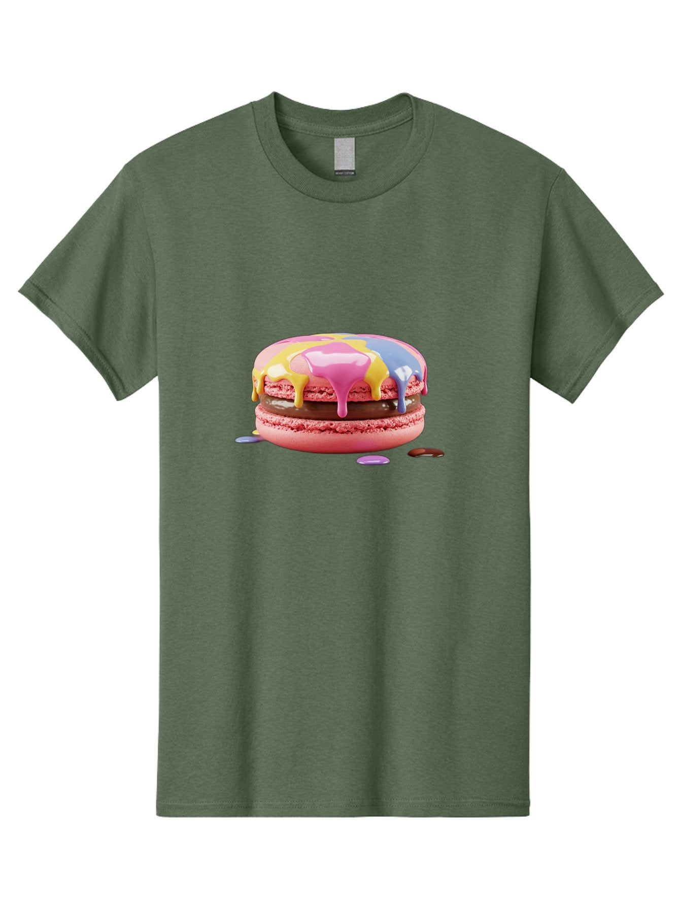 Pink-Macaron-9 Men'S Graphic Tee, 100% Cotton, Comfortable Casual Summer Wear, Machine Washable, Pink Macarons With Chocolate Ganache Filling, Pastel-Colored Icing, Colorful Dessert, Sweet Treats, Macaron Decorations, Dessert Art, Bab181