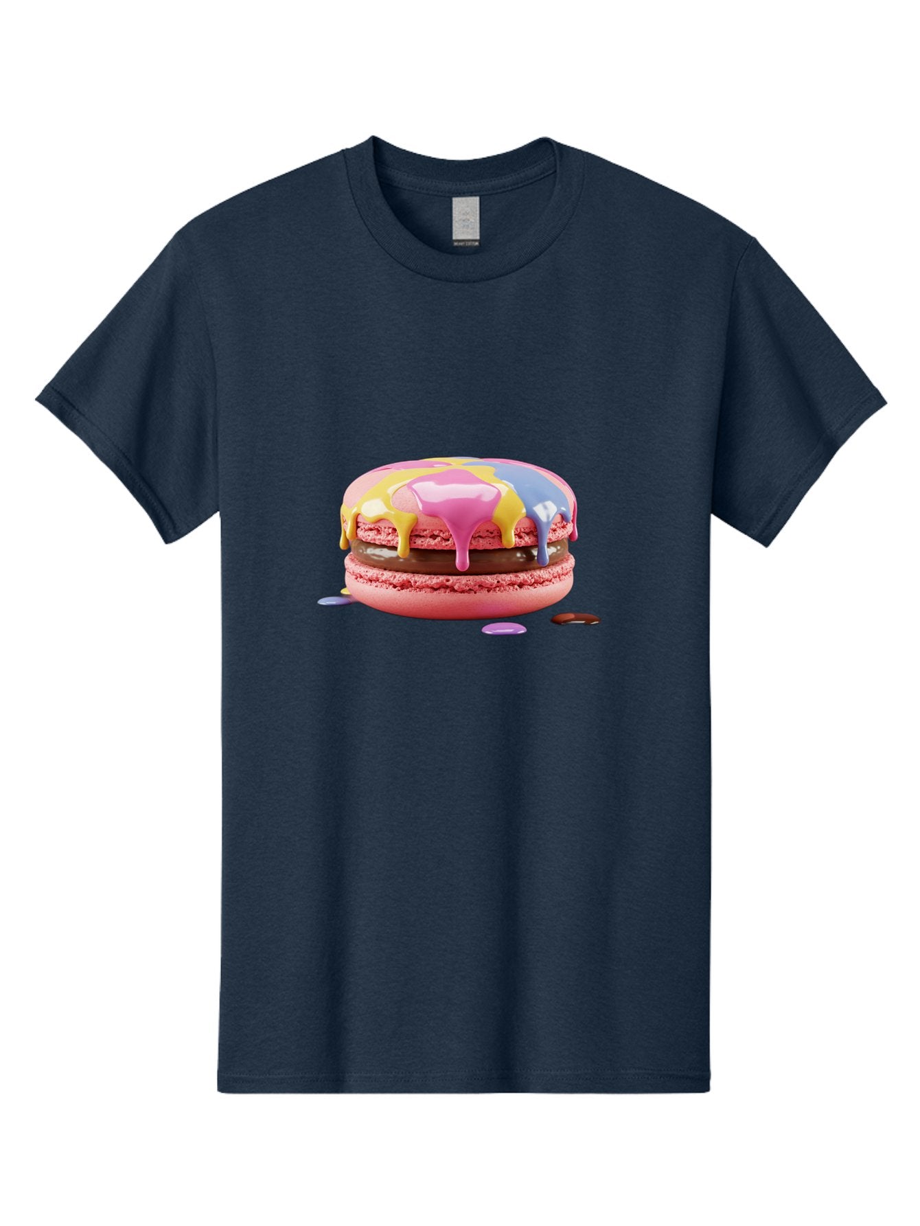 Pink-Macaron-9 Men'S Graphic Tee, 100% Cotton, Comfortable Casual Summer Wear, Machine Washable, Pink Macarons With Chocolate Ganache Filling, Pastel-Colored Icing, Colorful Dessert, Sweet Treats, Macaron Decorations, Dessert Art, Bab181 15