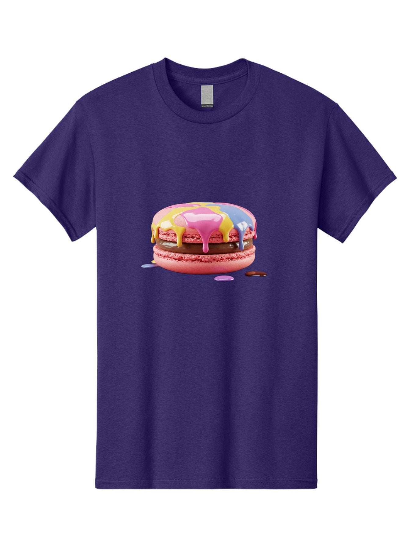 Pink-Macaron-9 Men'S Graphic Tee, 100% Cotton, Comfortable Casual Summer Wear, Machine Washable, Pink Macarons With Chocolate Ganache Filling, Pastel-Colored Icing, Colorful Dessert, Sweet Treats, Macaron Decorations, Dessert Art, Bab181 5