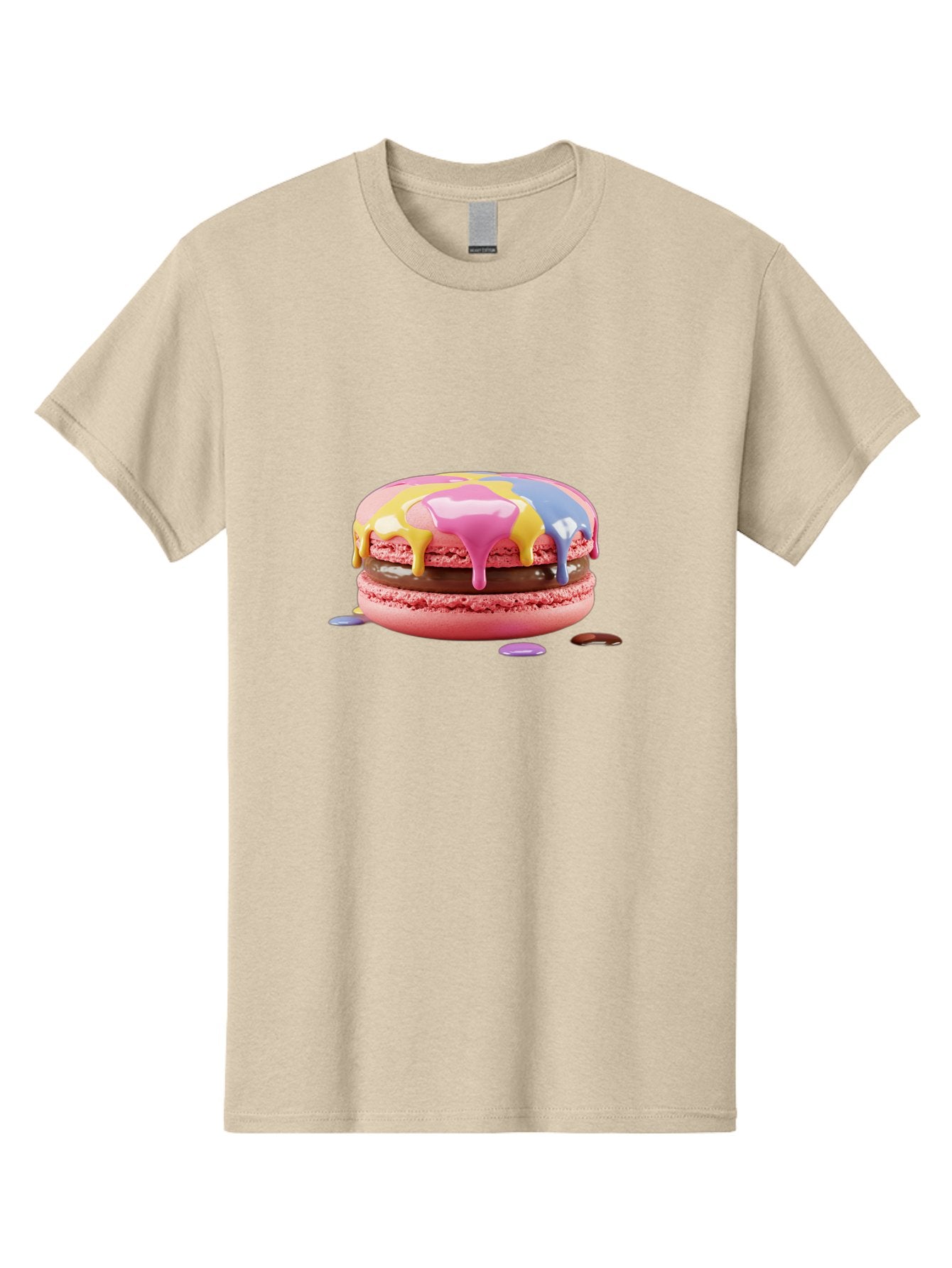 Pink-Macaron-9 Men'S Graphic Tee, 100% Cotton, Comfortable Casual Summer Wear, Machine Washable, Pink Macarons With Chocolate Ganache Filling, Pastel-Colored Icing, Colorful Dessert, Sweet Treats, Macaron Decorations, Dessert Art, Bab181