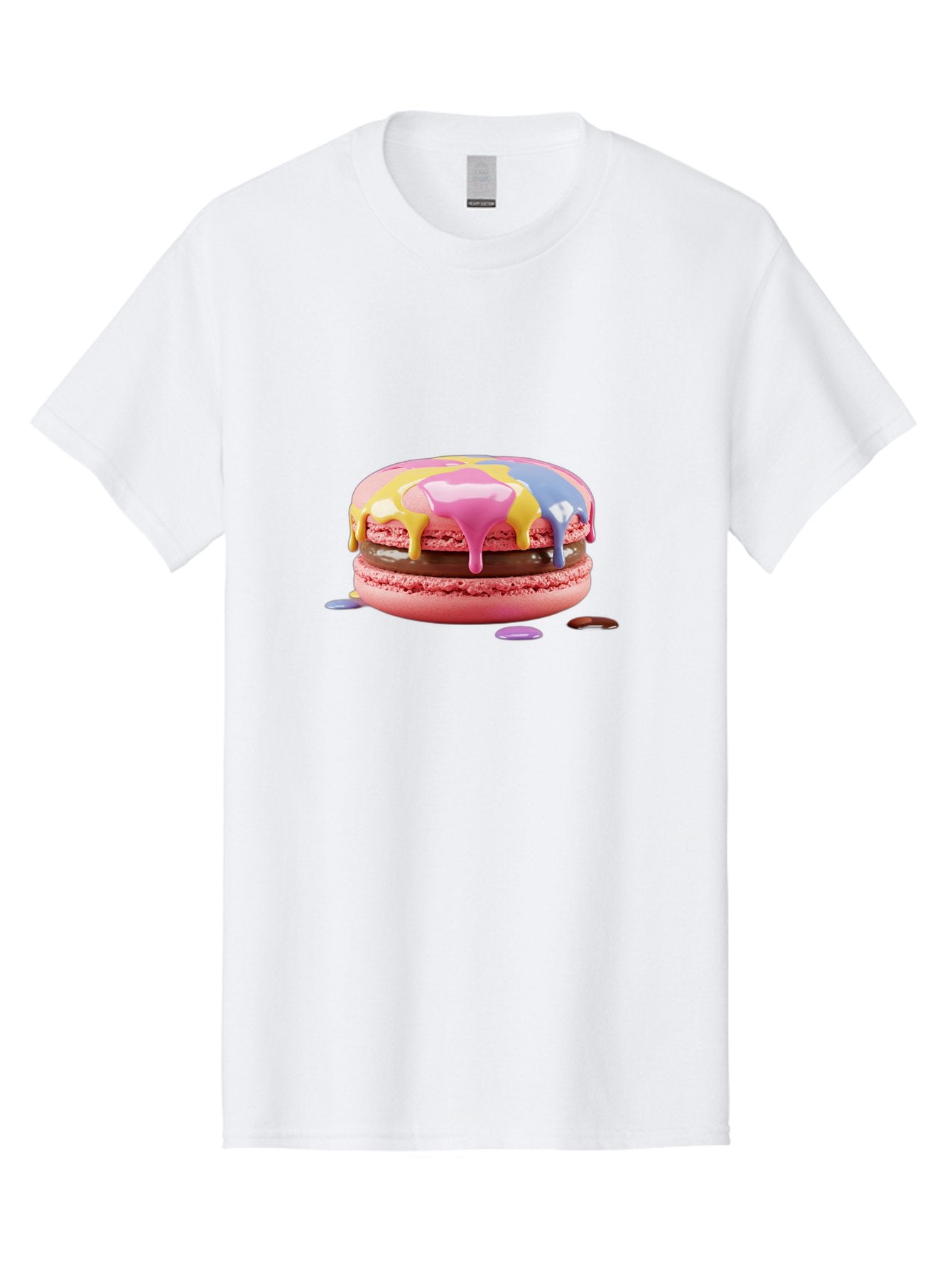 Pink-Macaron-9 Men'S Graphic Tee, 100% Cotton, Comfortable Casual Summer Wear, Machine Washable, Pink Macarons With Chocolate Ganache Filling, Pastel-Colored Icing, Colorful Dessert, Sweet Treats, Macaron Decorations, Dessert Art, Bab181 11