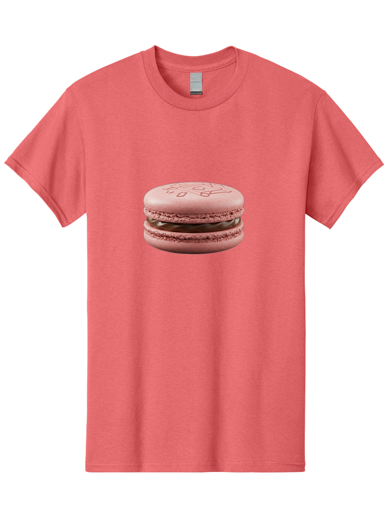 Pink-Macaron-With-Chocolate-Filling Men'S Graphic Tee, 100% Cotton, Comfortable Casual Summer Wear, Machine Washable, Pink Macaron, Chocolate Filling, Love Design, French Dessert, Sweet Treat, Delicate Meringue, Chocolate Ganache, Baked Goods Bab182