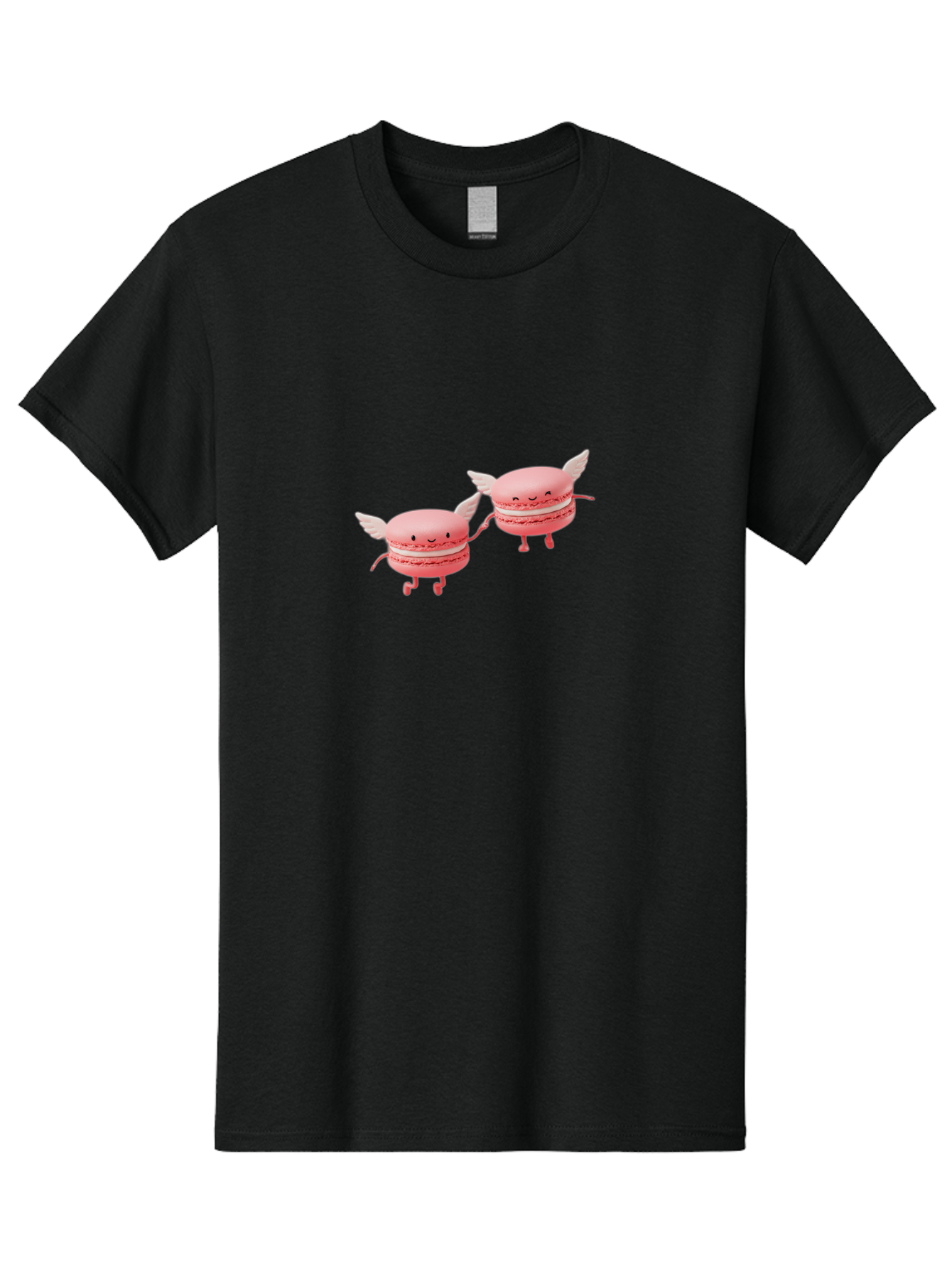 Pink-Macarons-1 Men'S Graphic Tee, 100% Cotton, Comfortable Casual Summer Wear, Machine Washable, Pink Macarons, Cute Desserts, Cartoon Characters, Smiling Faces, White Wings, Playful Treats, Dessert Lovers, Sweet Delights, Bab184 27