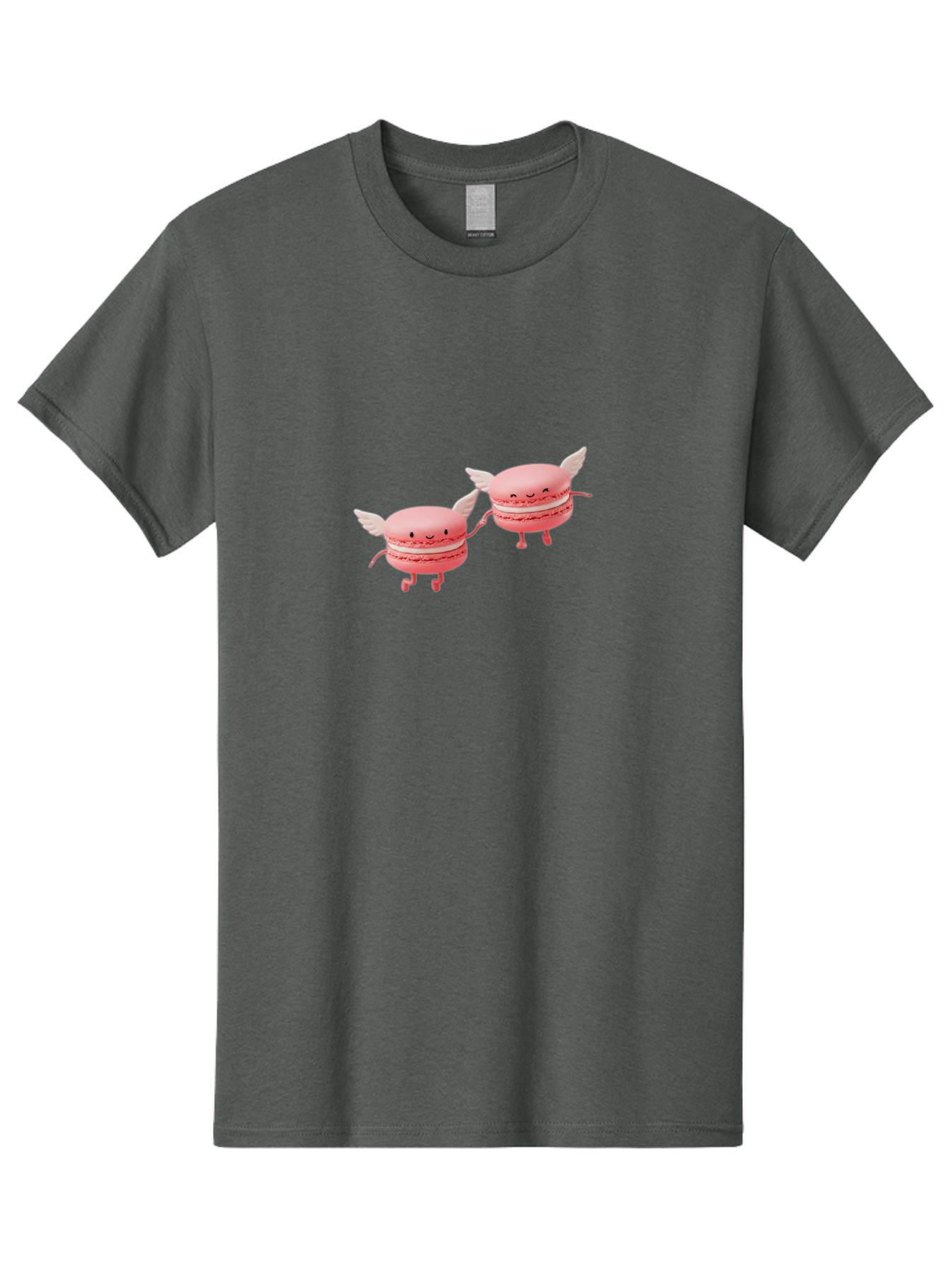 Pink-Macarons-1 Men'S Graphic Tee, 100% Cotton, Comfortable Casual Summer Wear, Machine Washable, Pink Macarons, Cute Desserts, Cartoon Characters, Smiling Faces, White Wings, Playful Treats, Dessert Lovers, Sweet Delights, Bab184 19