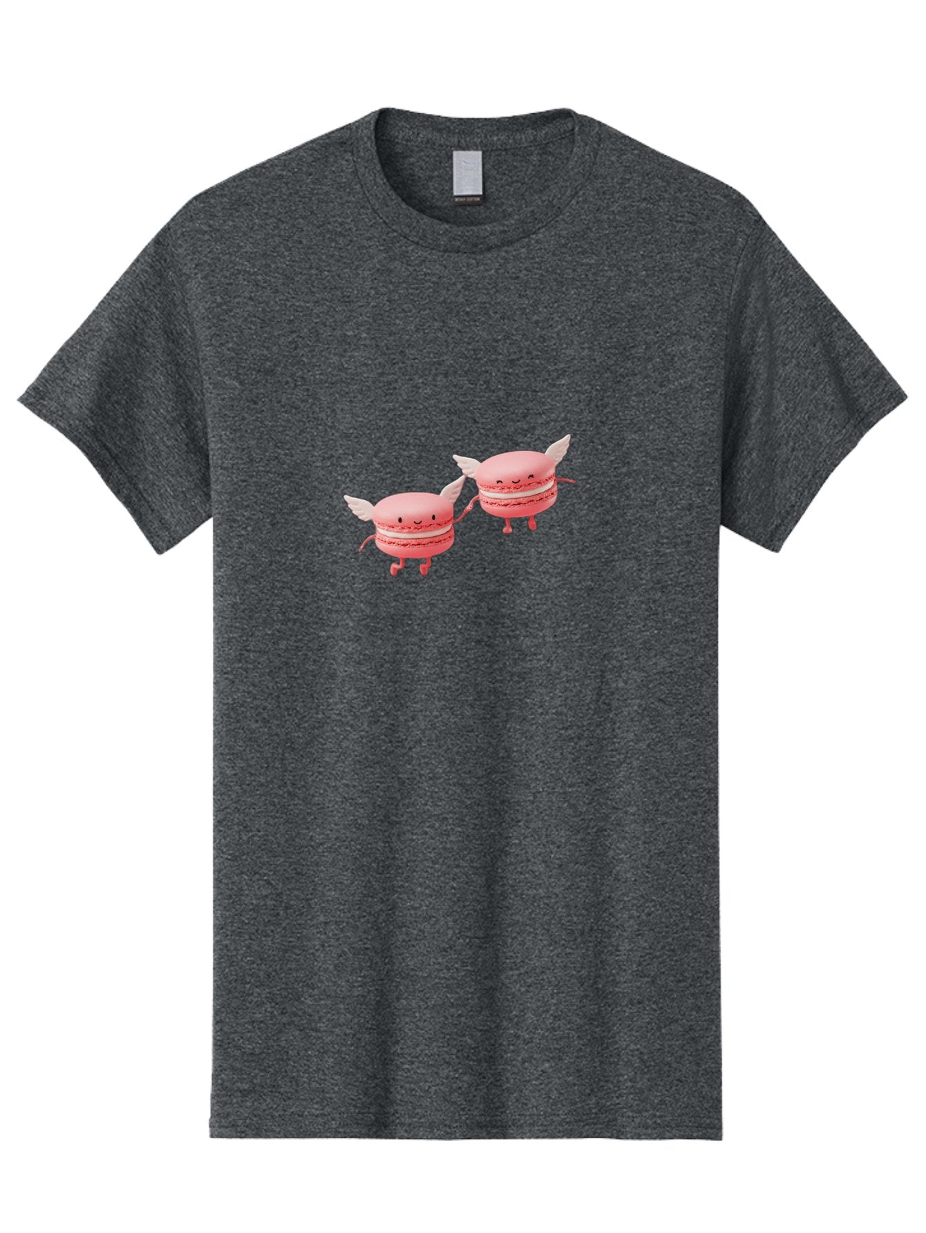 Pink-Macarons-1 Men'S Graphic Tee, 100% Cotton, Comfortable Casual Summer Wear, Machine Washable, Pink Macarons, Cute Desserts, Cartoon Characters, Smiling Faces, White Wings, Playful Treats, Dessert Lovers, Sweet Delights, Bab184 5