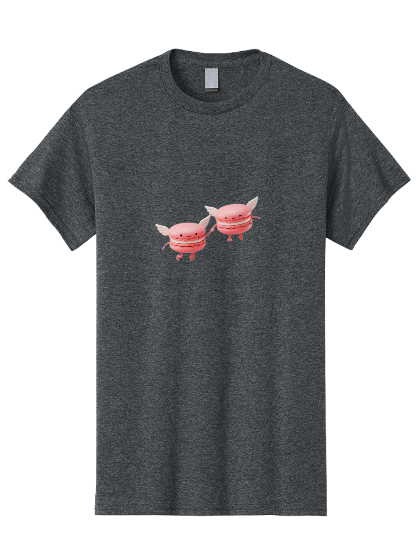 Pink-Macarons-1 Men'S Graphic Tee, 100% Cotton, Comfortable Casual Summer Wear, Machine Washable, Pink Macarons, Cute Desserts, Cartoon Characters, Smiling Faces, White Wings, Playful Treats, Dessert Lovers, Sweet Delights, Bab184 9