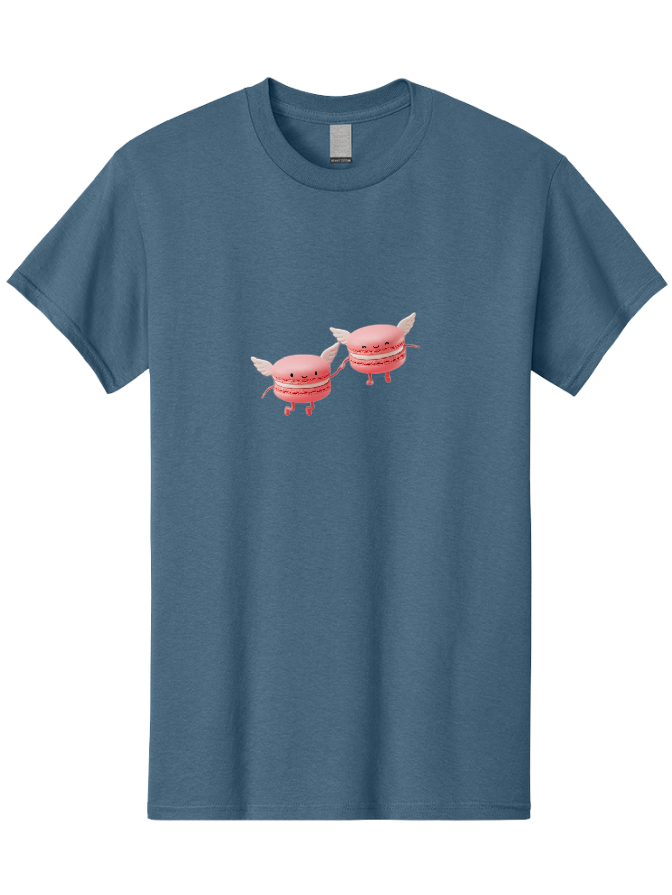 Pink-Macarons-1 Men'S Graphic Tee, 100% Cotton, Comfortable Casual Summer Wear, Machine Washable, Pink Macarons, Cute Desserts, Cartoon Characters, Smiling Faces, White Wings, Playful Treats, Dessert Lovers, Sweet Delights, Bab184 13
