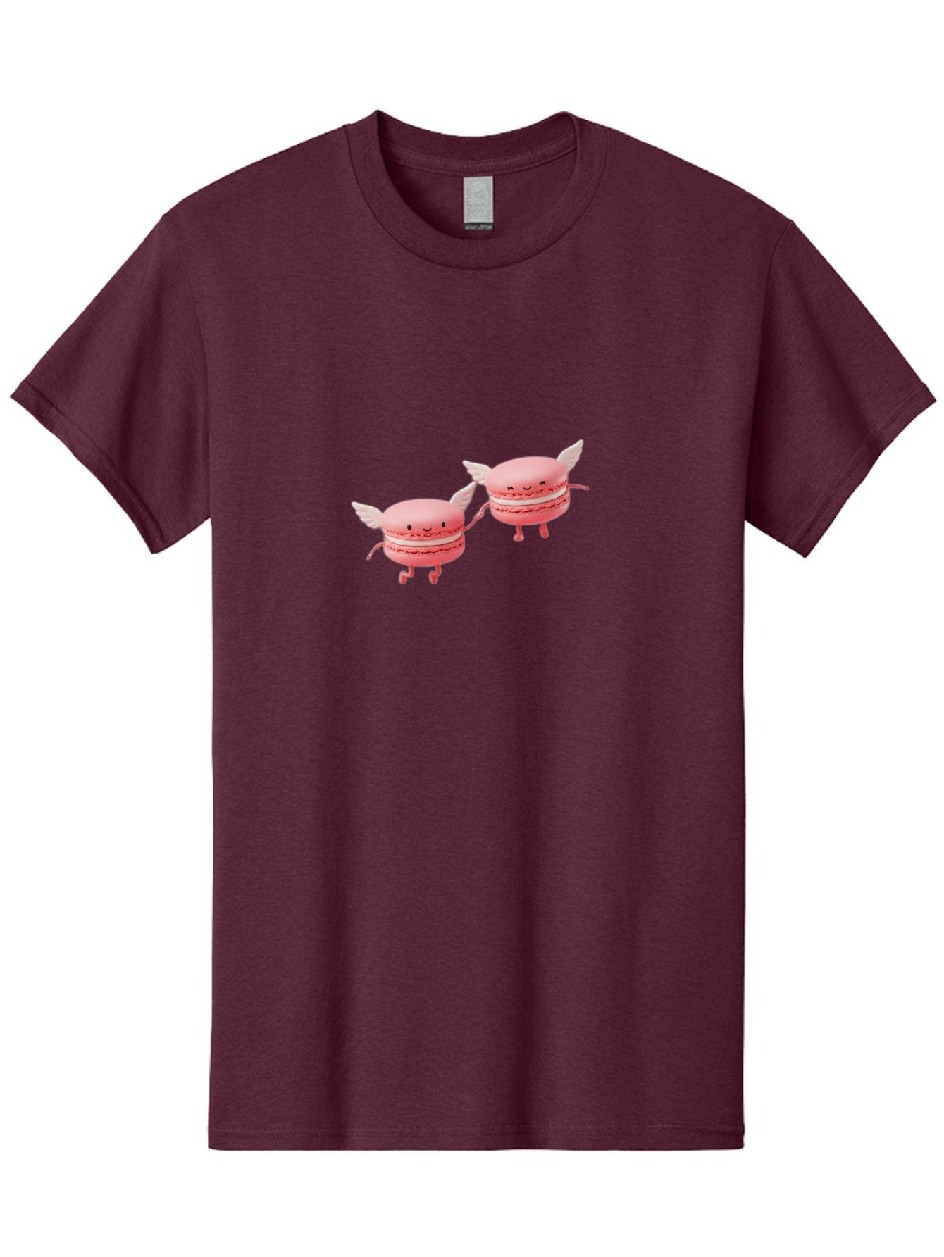 Pink-Macarons-1 Men'S Graphic Tee, 100% Cotton, Comfortable Casual Summer Wear, Machine Washable, Pink Macarons, Cute Desserts, Cartoon Characters, Smiling Faces, White Wings, Playful Treats, Dessert Lovers, Sweet Delights, Bab184 15