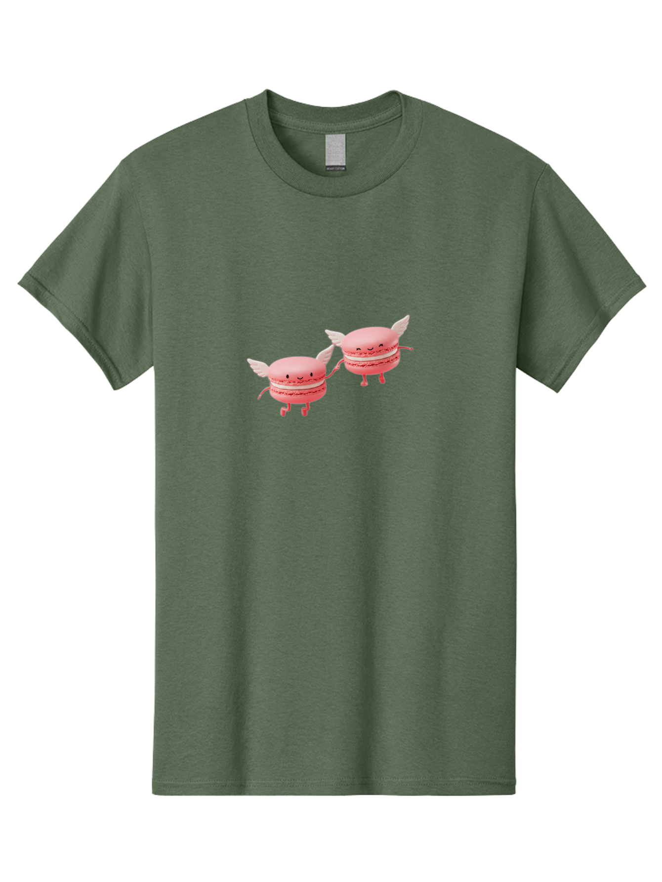 Pink-Macarons-1 Men'S Graphic Tee, 100% Cotton, Comfortable Casual Summer Wear, Machine Washable, Pink Macarons, Cute Desserts, Cartoon Characters, Smiling Faces, White Wings, Playful Treats, Dessert Lovers, Sweet Delights, Bab184 17