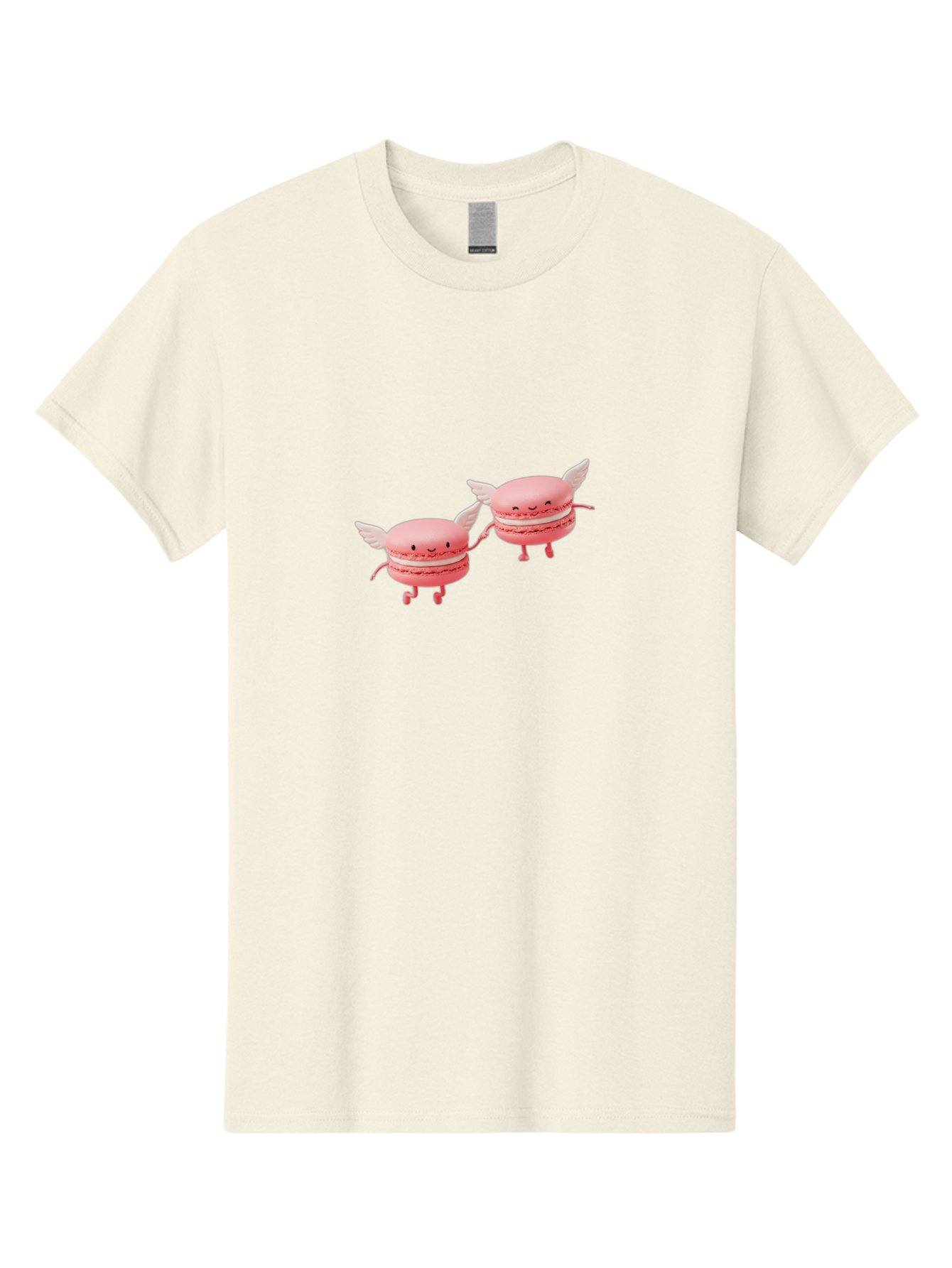 Pink-Macarons-1 Men'S Graphic Tee, 100% Cotton, Comfortable Casual Summer Wear, Machine Washable, Pink Macarons, Cute Desserts, Cartoon Characters, Smiling Faces, White Wings, Playful Treats, Dessert Lovers, Sweet Delights, Bab184 5